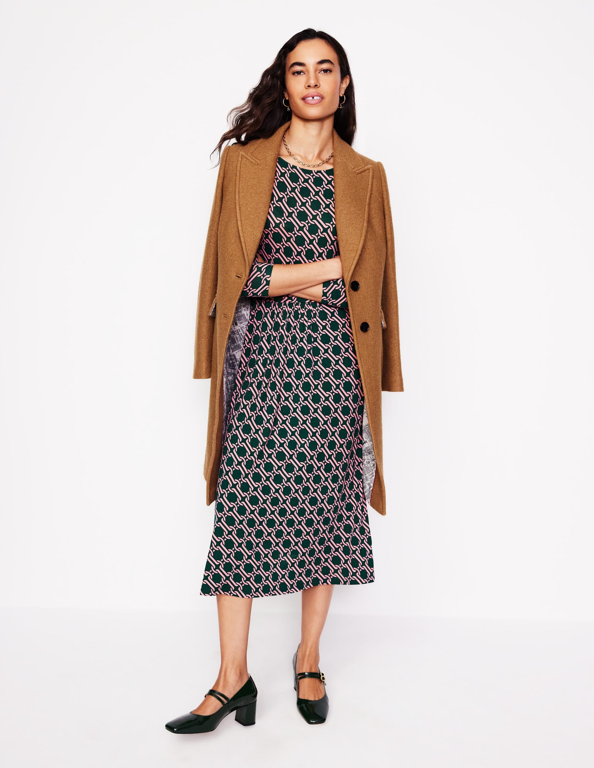 Amelie Long Sleeve Midi Dress-Glade, Chain Geo - Image 1