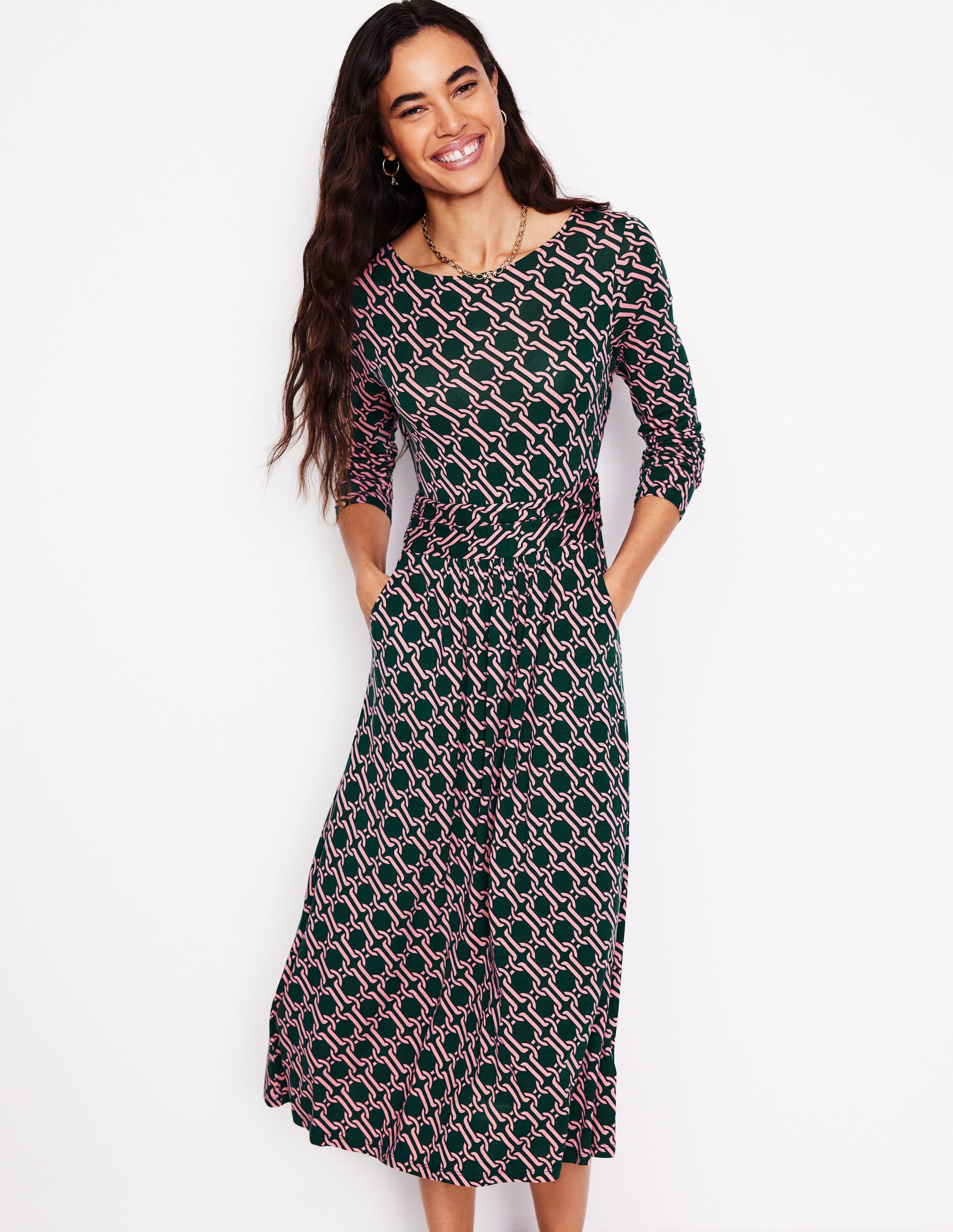 Amelie Long Sleeve Midi Dress-Glade, Chain Geo - Image 4