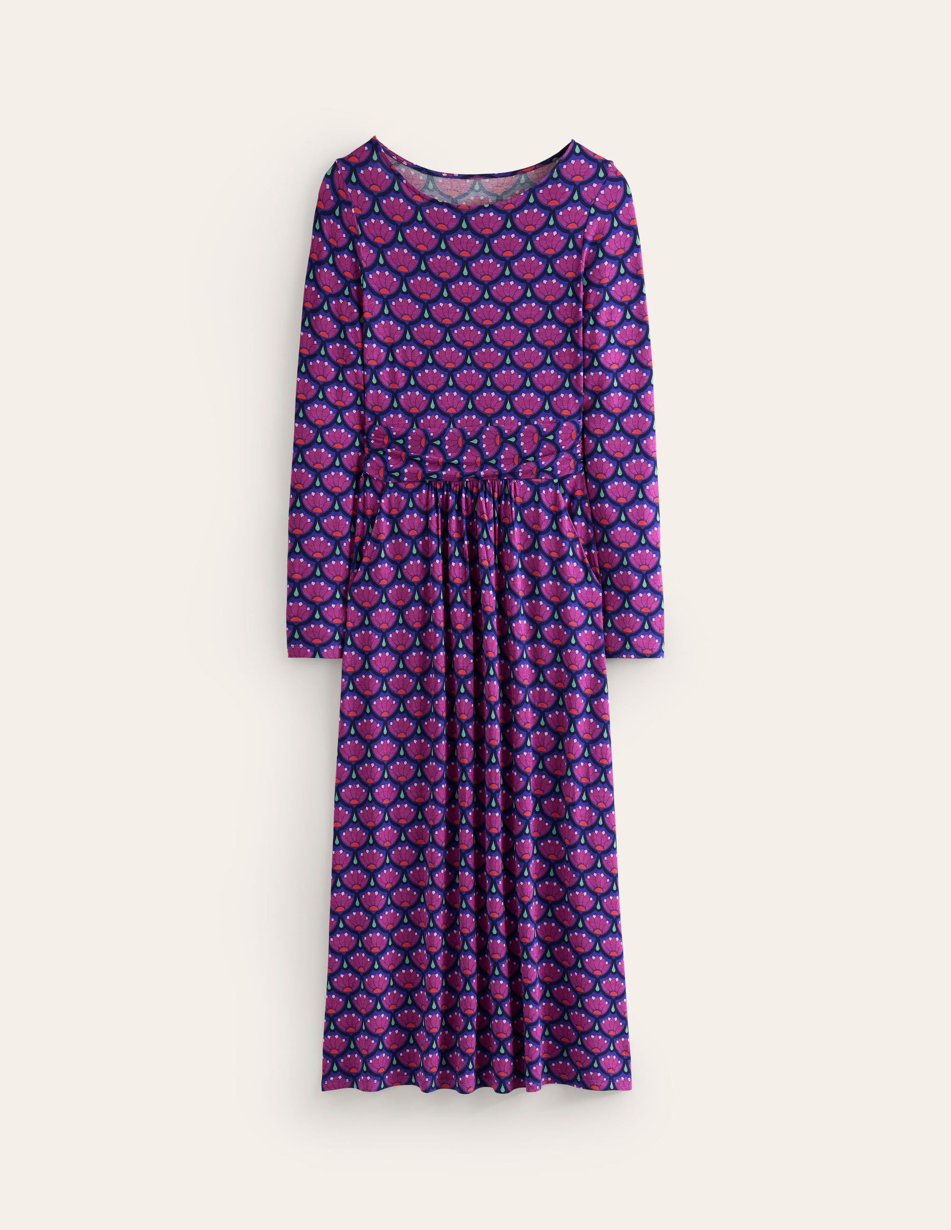 Amelie Long Sleeve Midi Dress-Regal Purple, Lotus Stamp-5