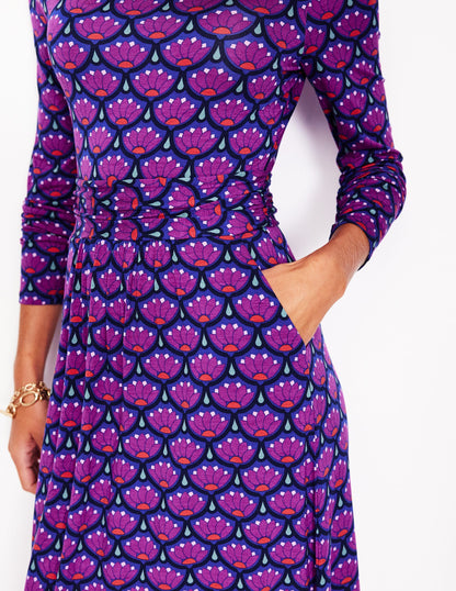 Amelie Long Sleeve Midi Dress-Regal Purple, Lotus Stamp-3