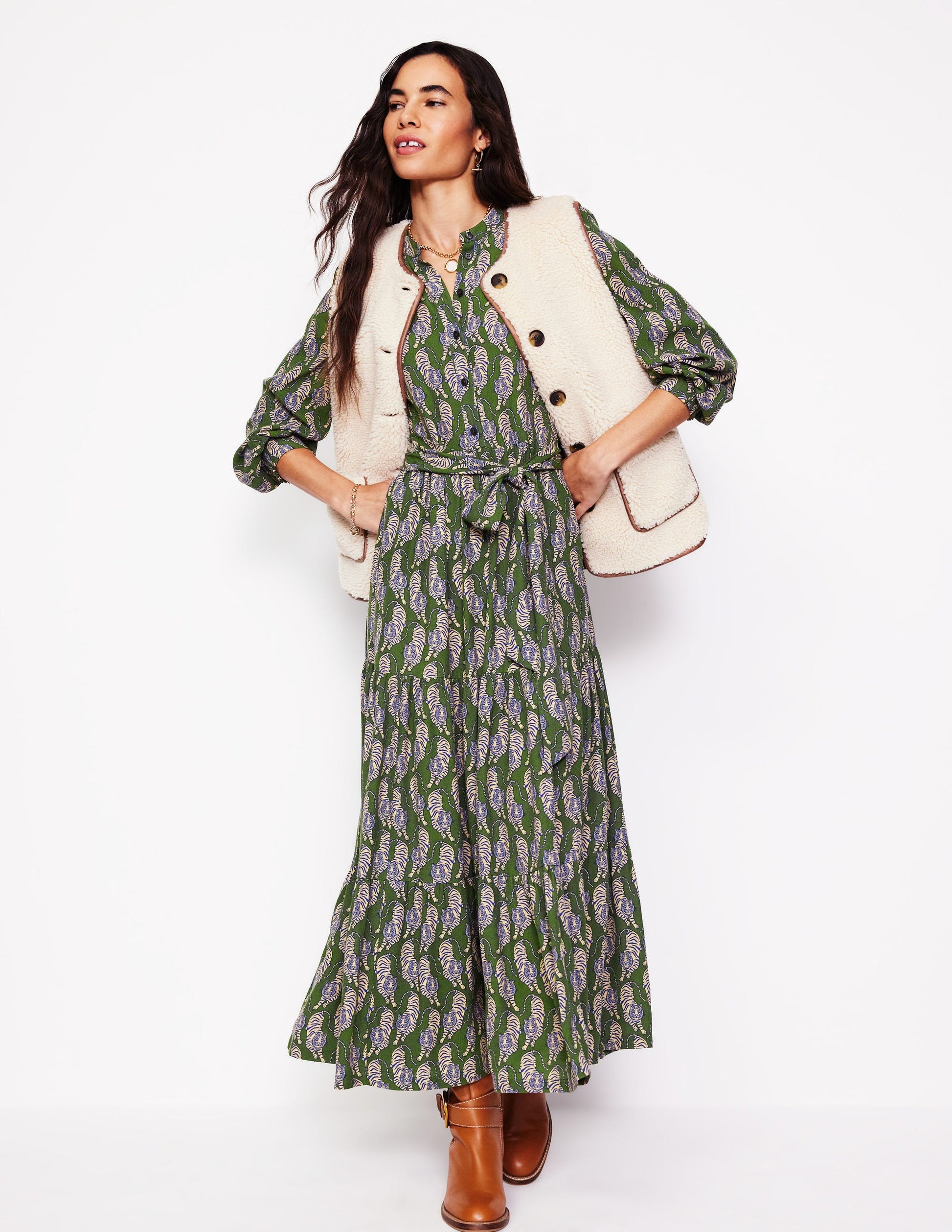 Alba Viscose Maxi Dress-Chive, Tiger-1