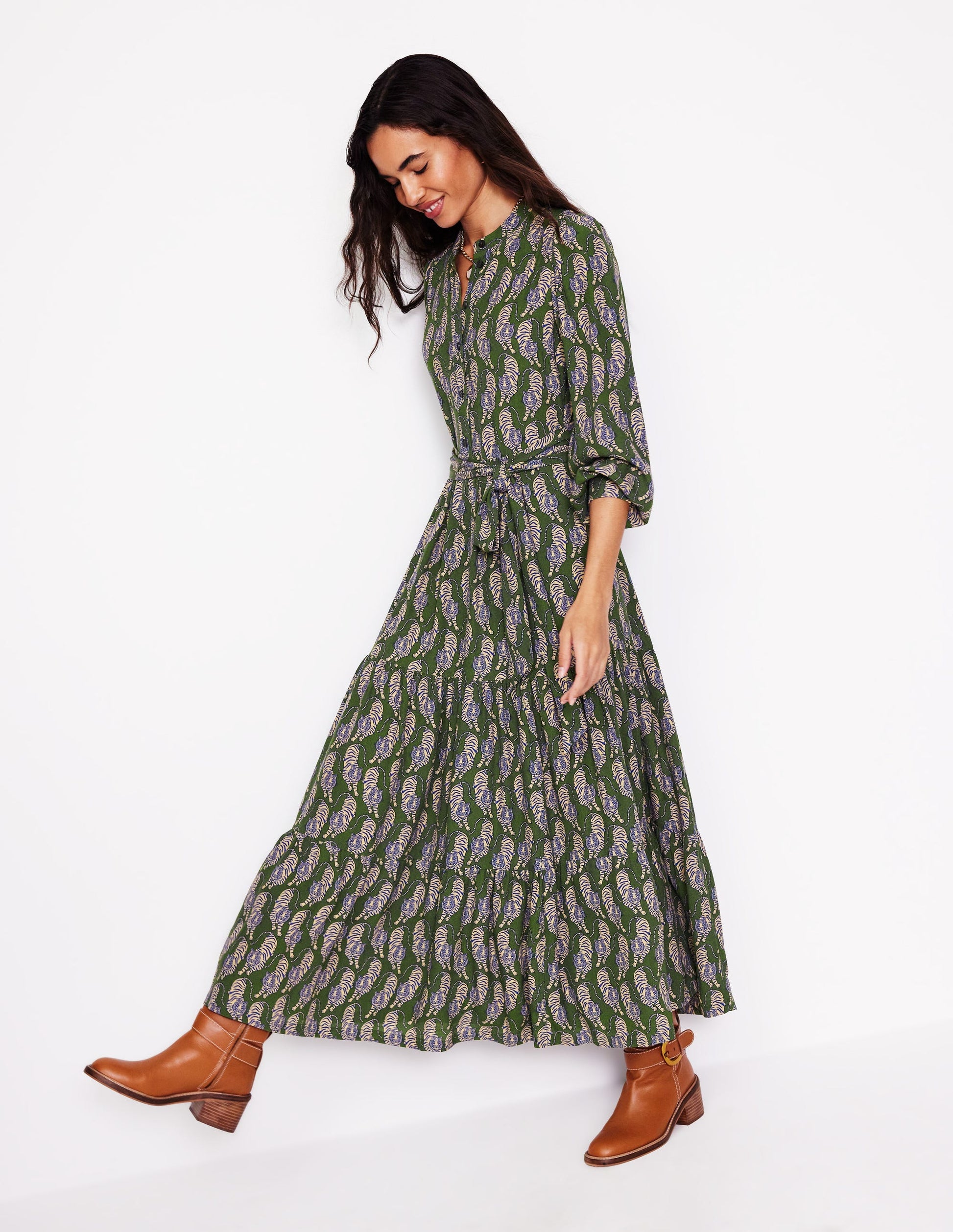 Alba Viscose Maxi Dress-Chive, Tiger-4