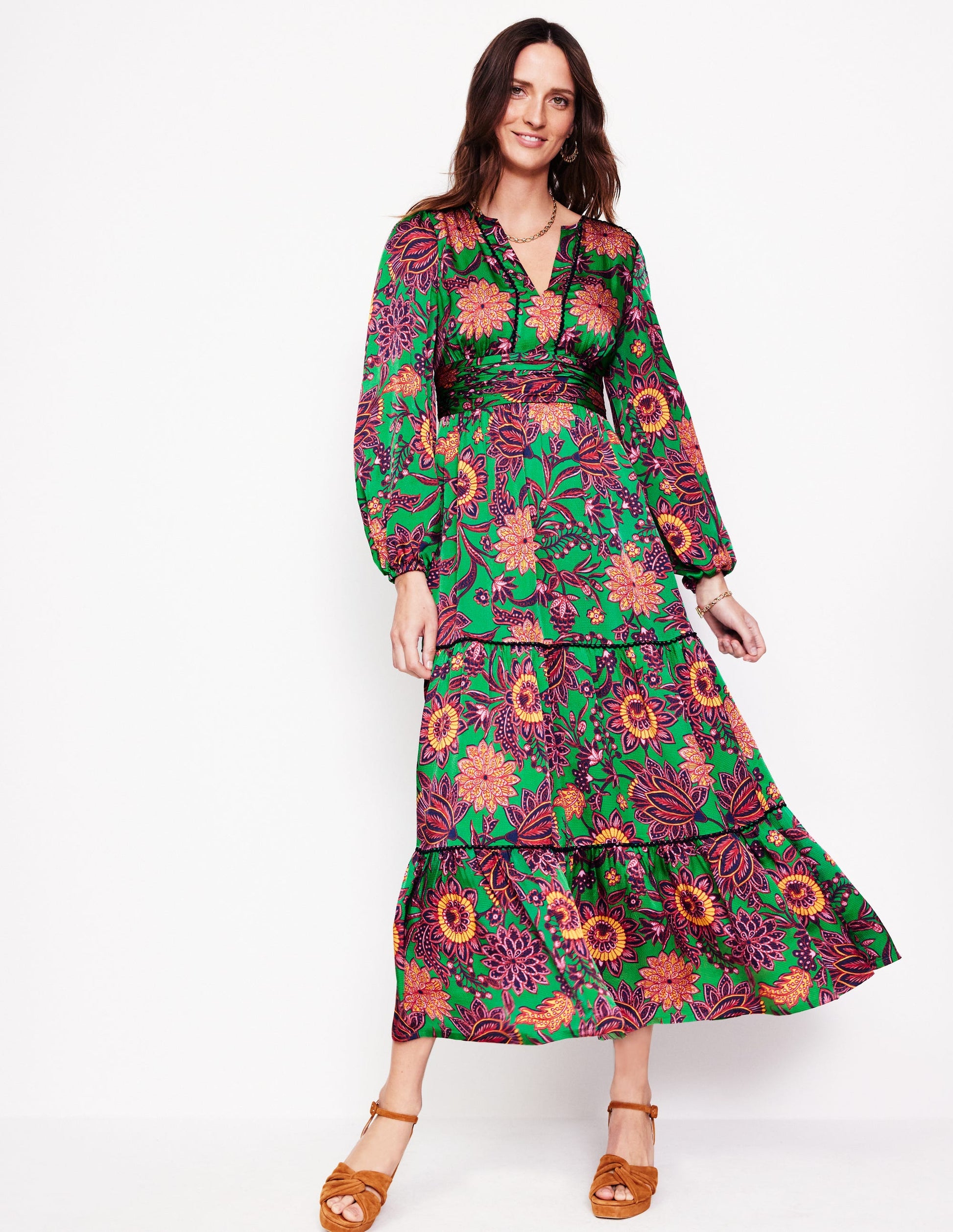 Pippa Satin Maxi Dress-Rich Emerald, Ornate Bud-1