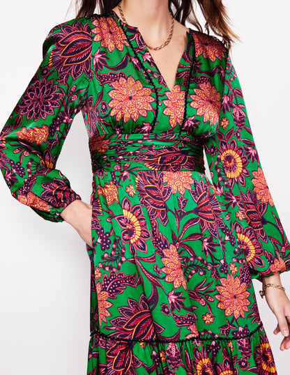 Pippa Satin Maxi Dress-Rich Emerald, Ornate Bud-2