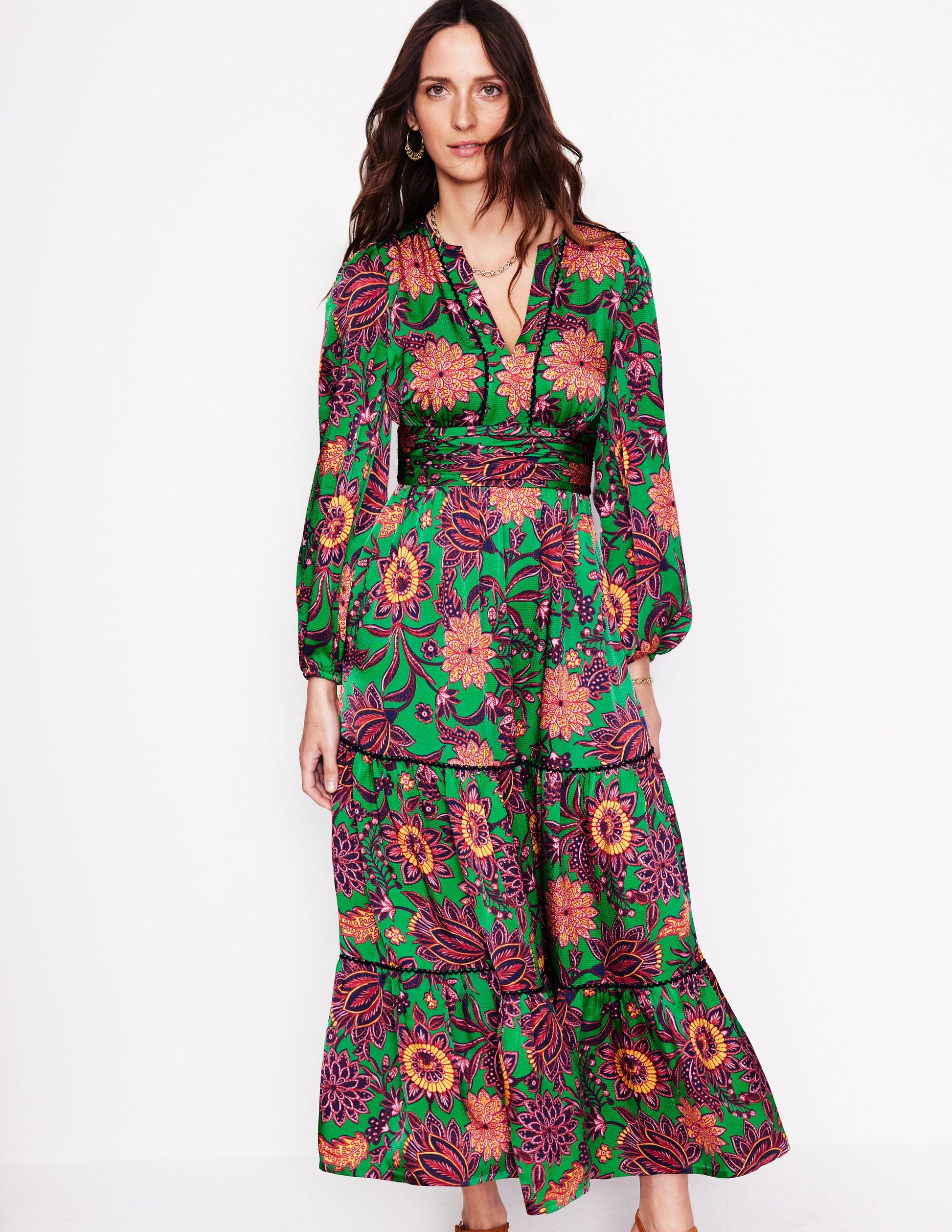 Pippa Satin Maxi Dress-Rich Emerald, Ornate Bud-4