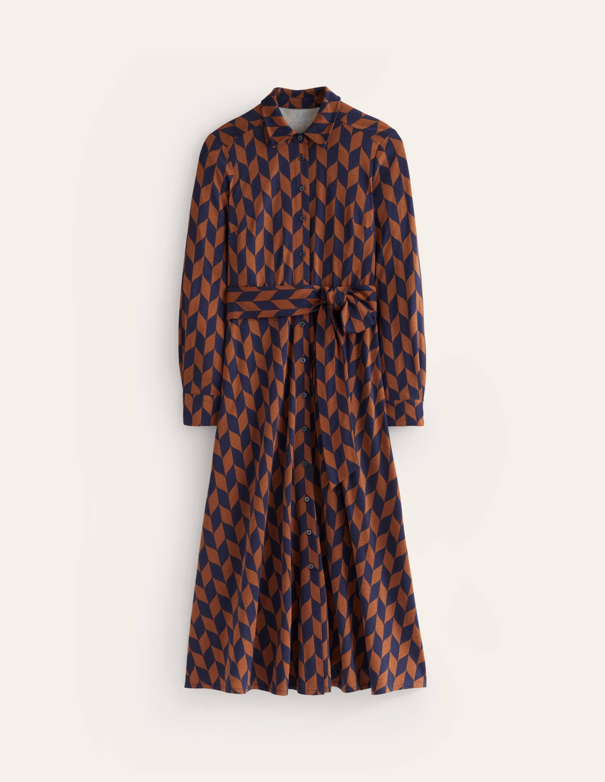Marcia Jersey Midi Shirt Dress-Cognac, Chevron Swirl - Image 7