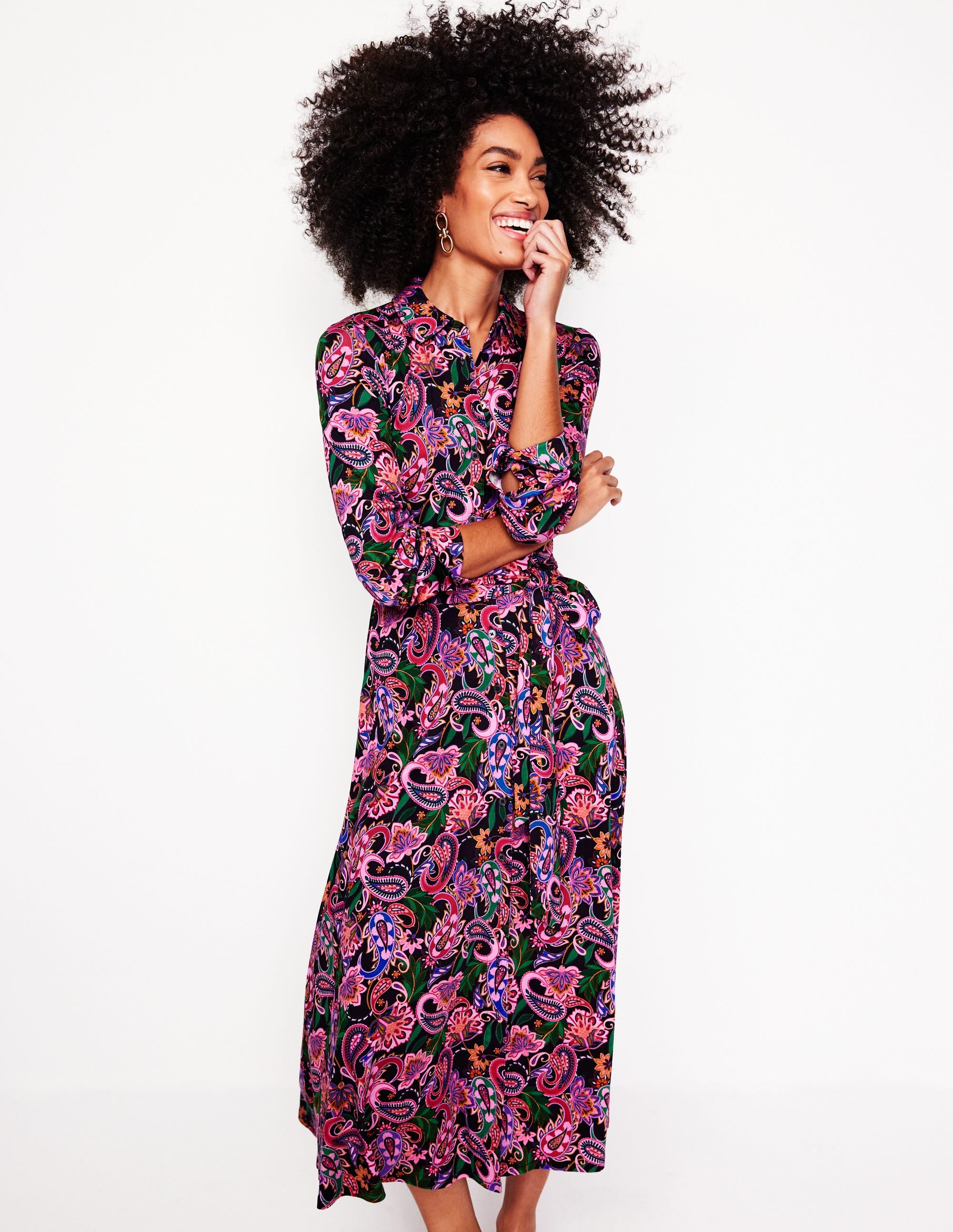 Marcia Jersey Shirt Dress-Multi, Paisley Fusion - Image 1