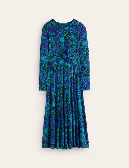 Twisted Waist Jersey Dress-Blue, Kaleidoscopic Paisley-5