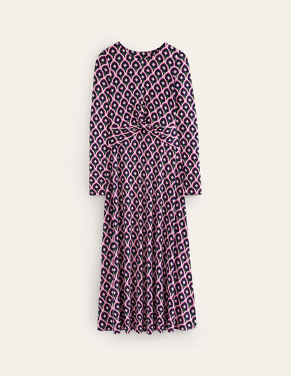 Twisted Waist Jersey Dress-Navy, Tulip Scallop-6