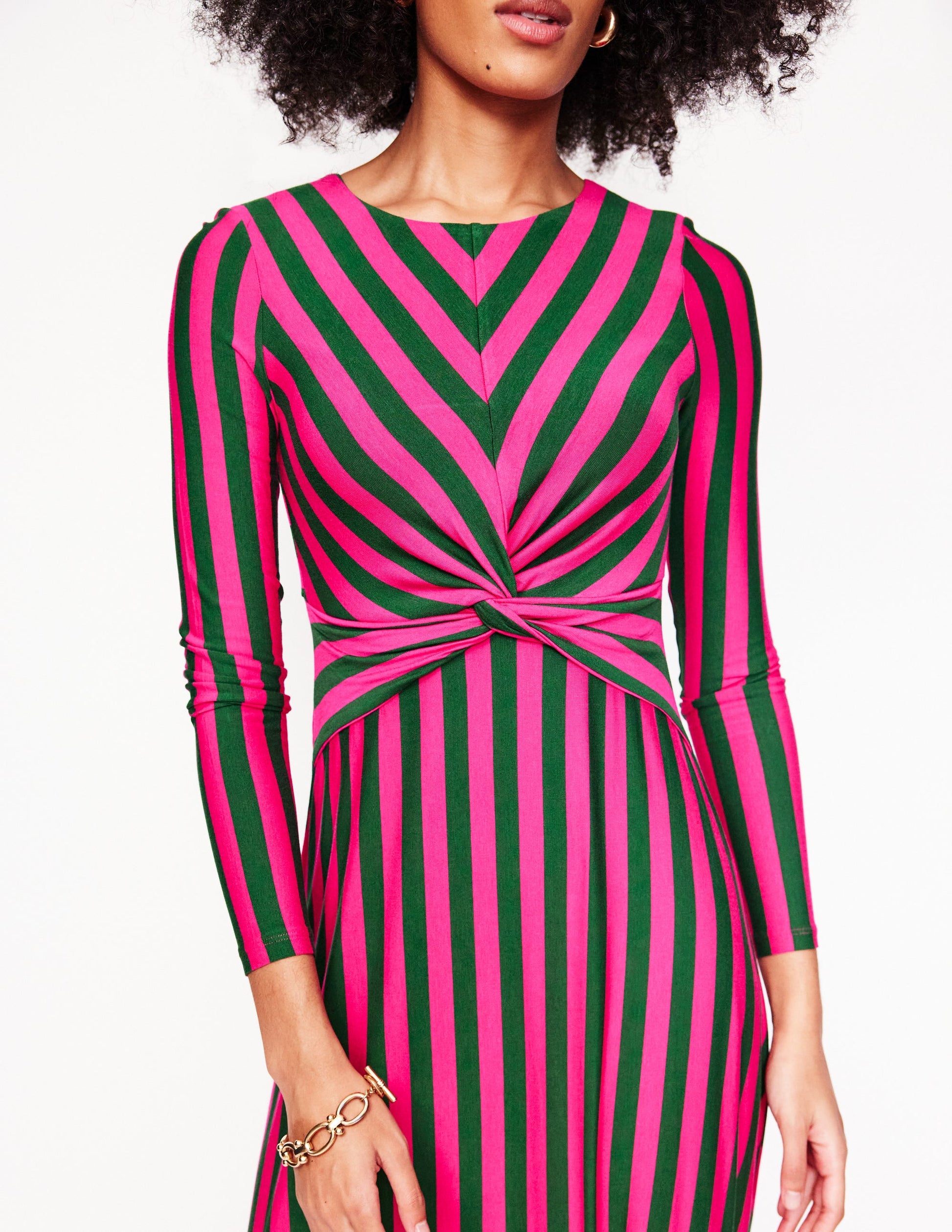 Twisted Waist Jersey Dress-Pink Peacock and Eden, Stripe-2