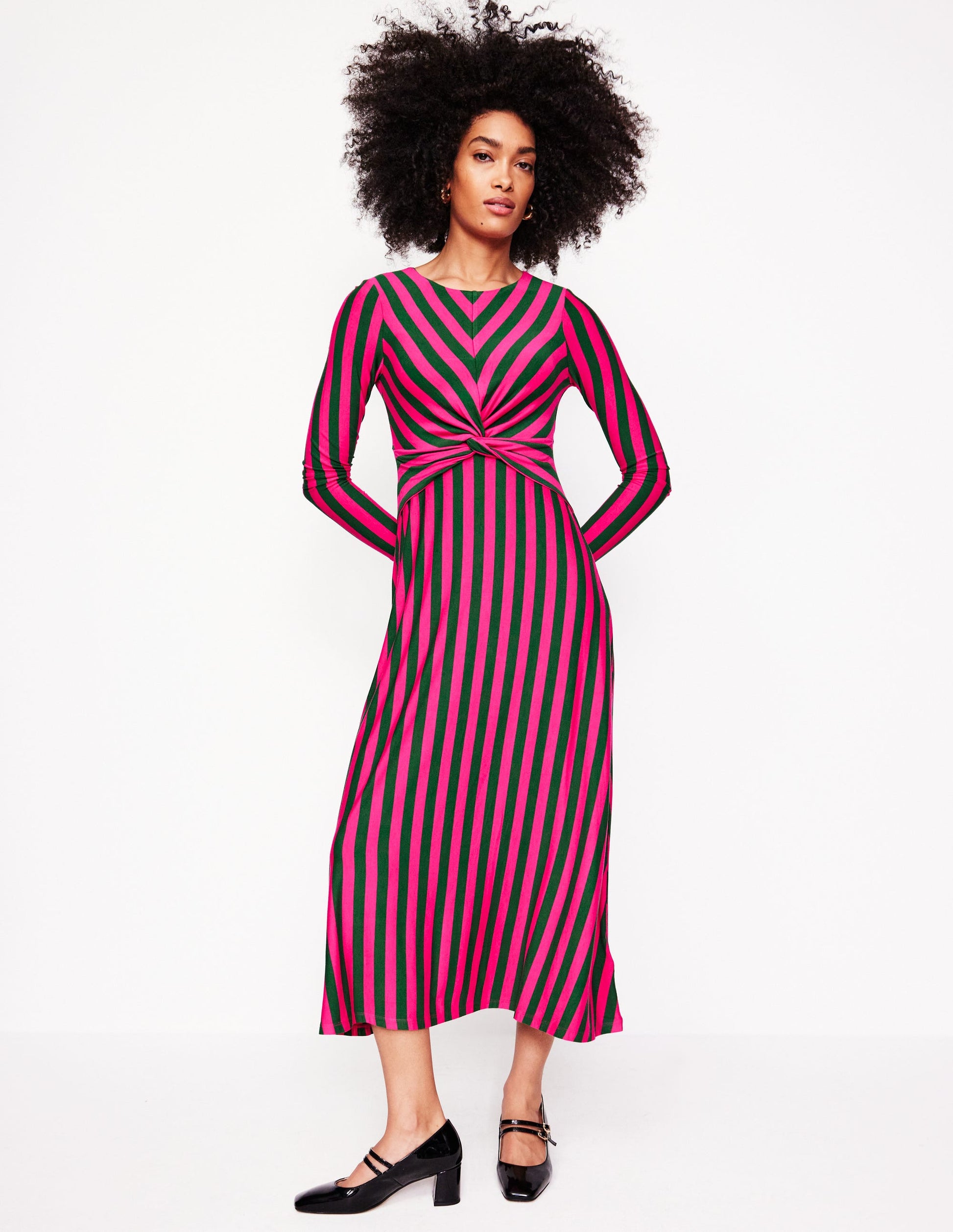 Twisted Waist Jersey Dress-Pink Peacock and Eden, Stripe-4
