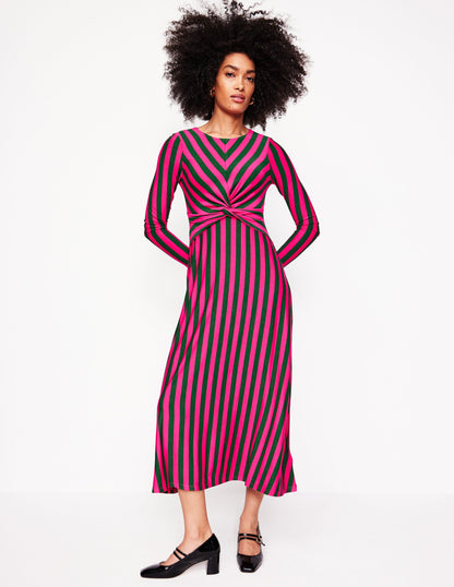 Twisted Waist Jersey Dress-Pink Peacock and Eden, Stripe-4