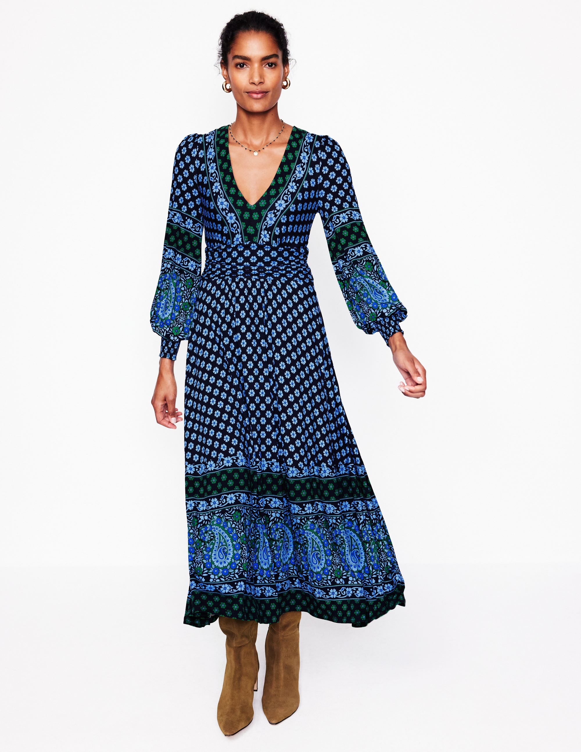 Daphne Jersey Maxi Dress-Dawn Blue, Paisley Posy - Image 4