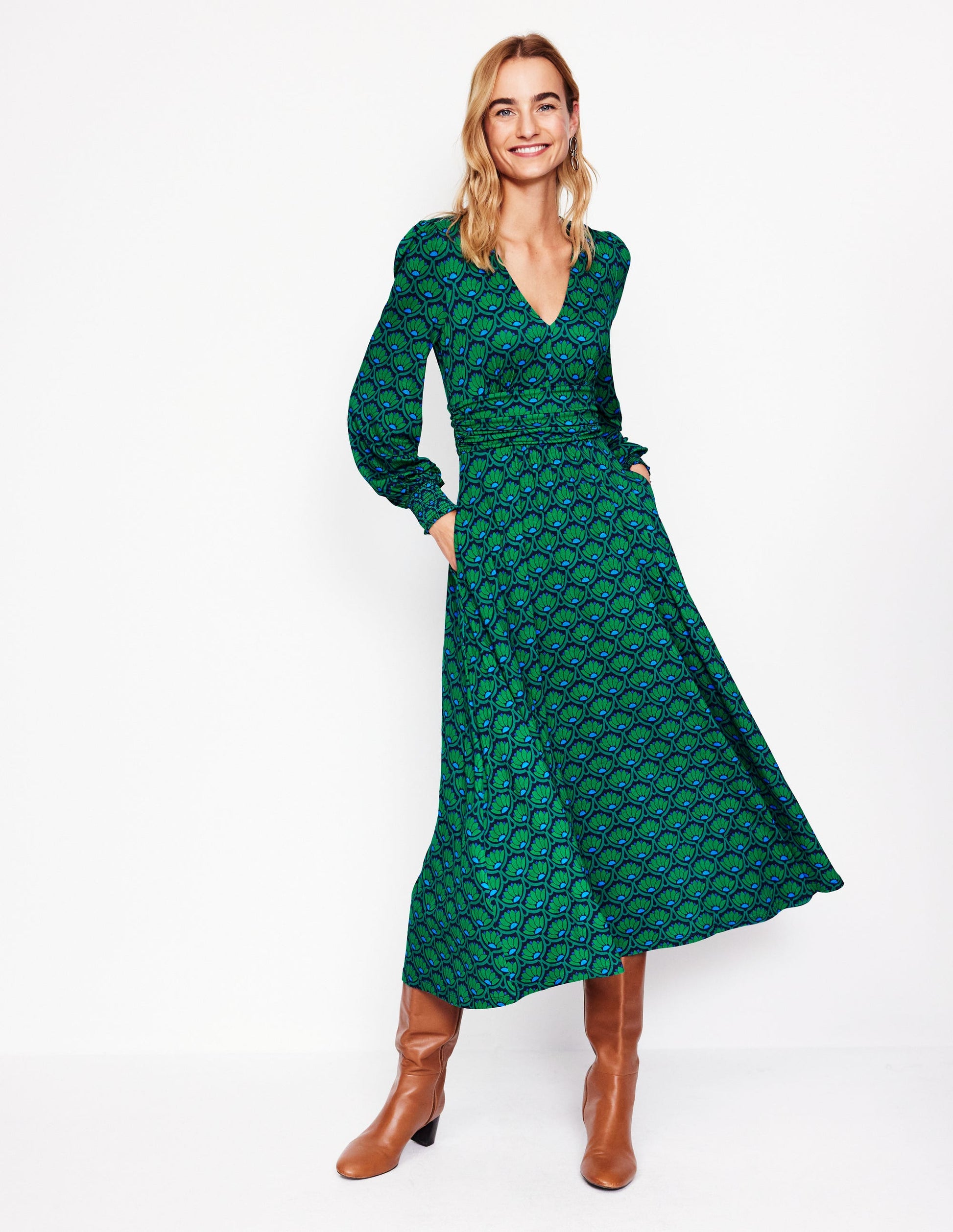 Daphne Jersey Maxi Dress-Rich Emerald, Lotus Stamp | Boden AU Daphne Jersey Maxi Dress-Rich Emerald, Lotus Stamp | Boden AU