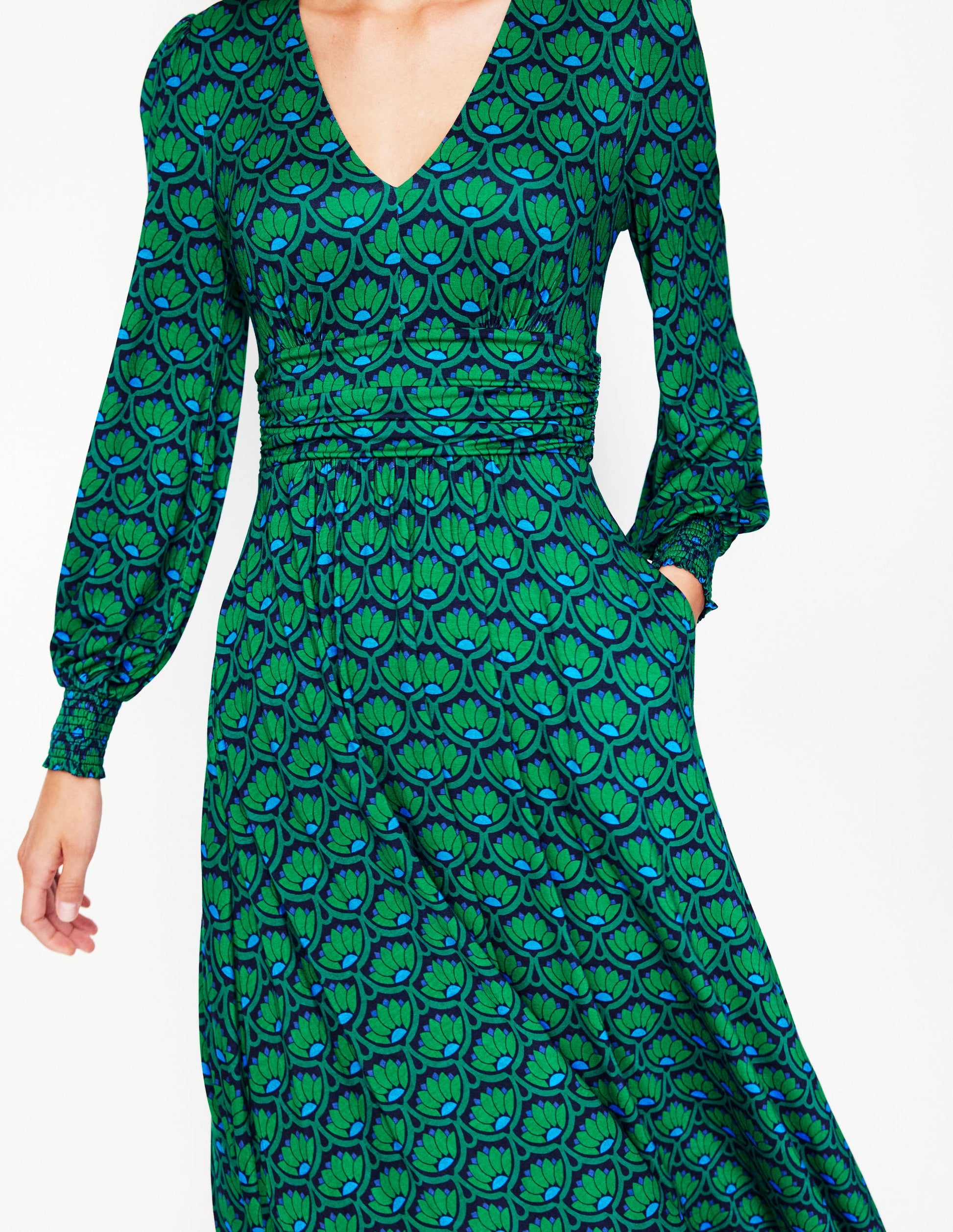 Daphne Jersey Maxi Dress-Rich Emerald, Lotus Stamp-2