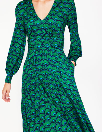 Daphne Jersey Maxi Dress-Rich Emerald, Lotus Stamp-2