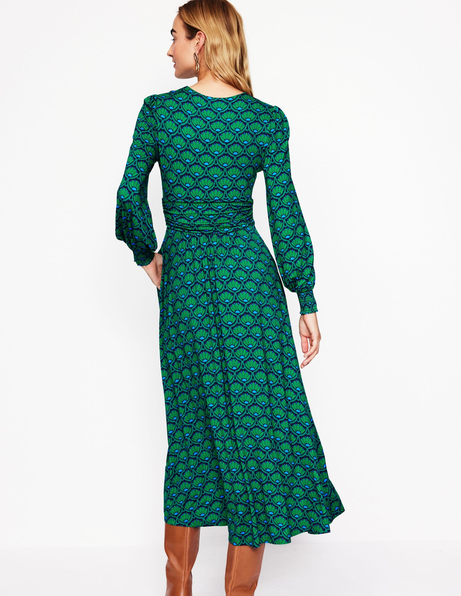 Daphne Jersey Maxi Dress-Rich Emerald, Lotus Stamp-3