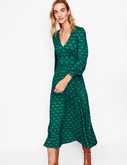 Daphne Jersey Maxi Dress-Rich Emerald, Lotus Stamp-4
