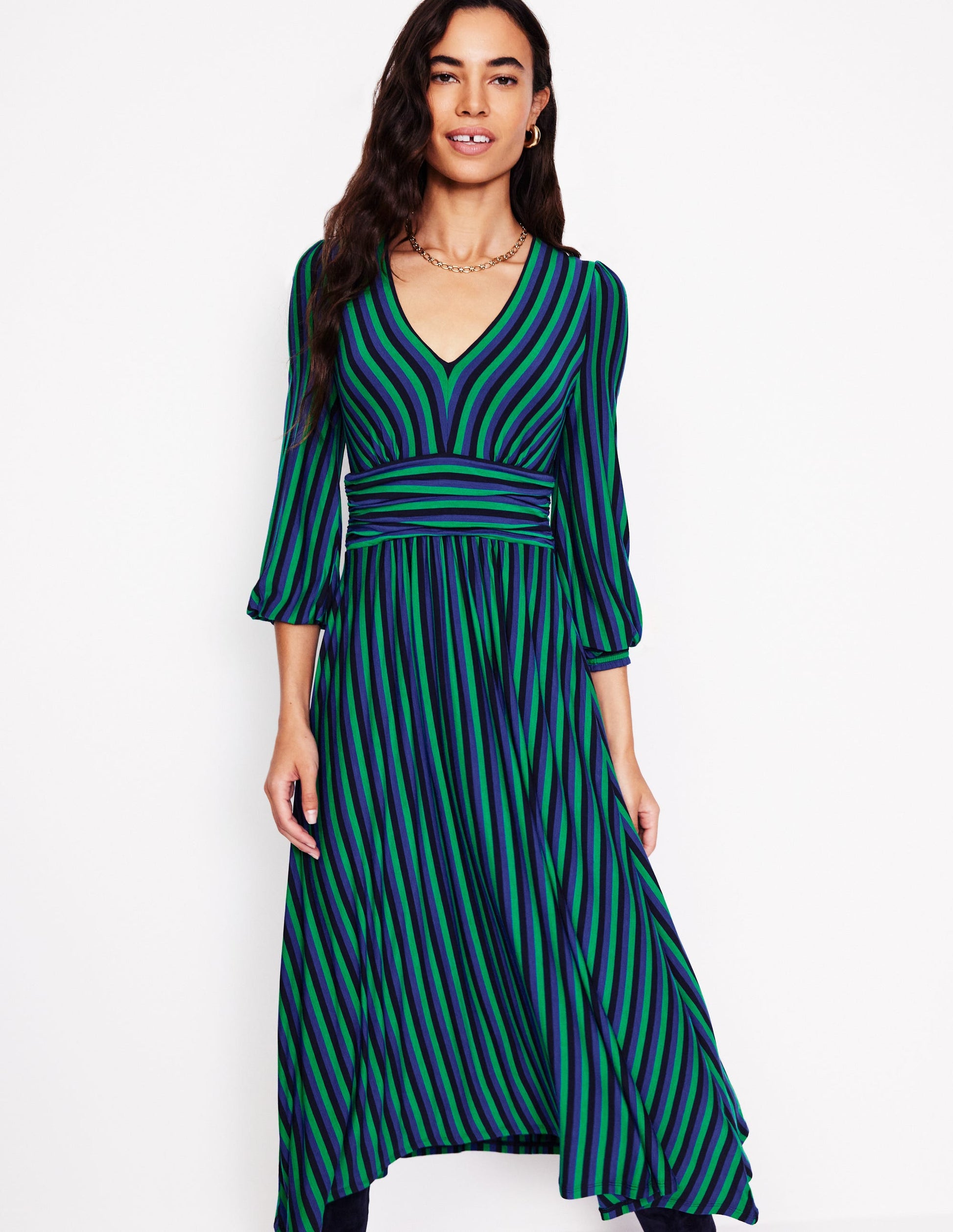 Daphne Jersey Maxi Dress-Rich Emerald, Mazarine Stripe-1