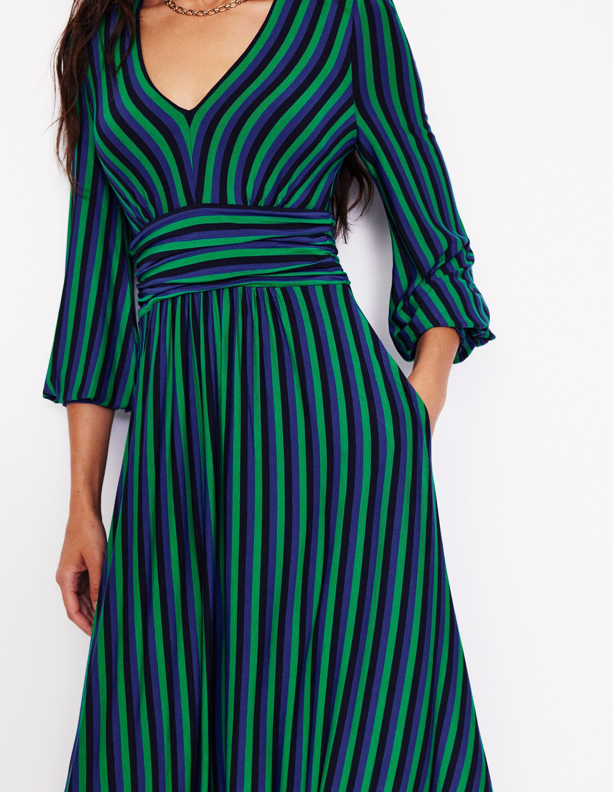 Daphne Jersey Maxi Dress-Rich Emerald, Mazarine Stripe - Image 2