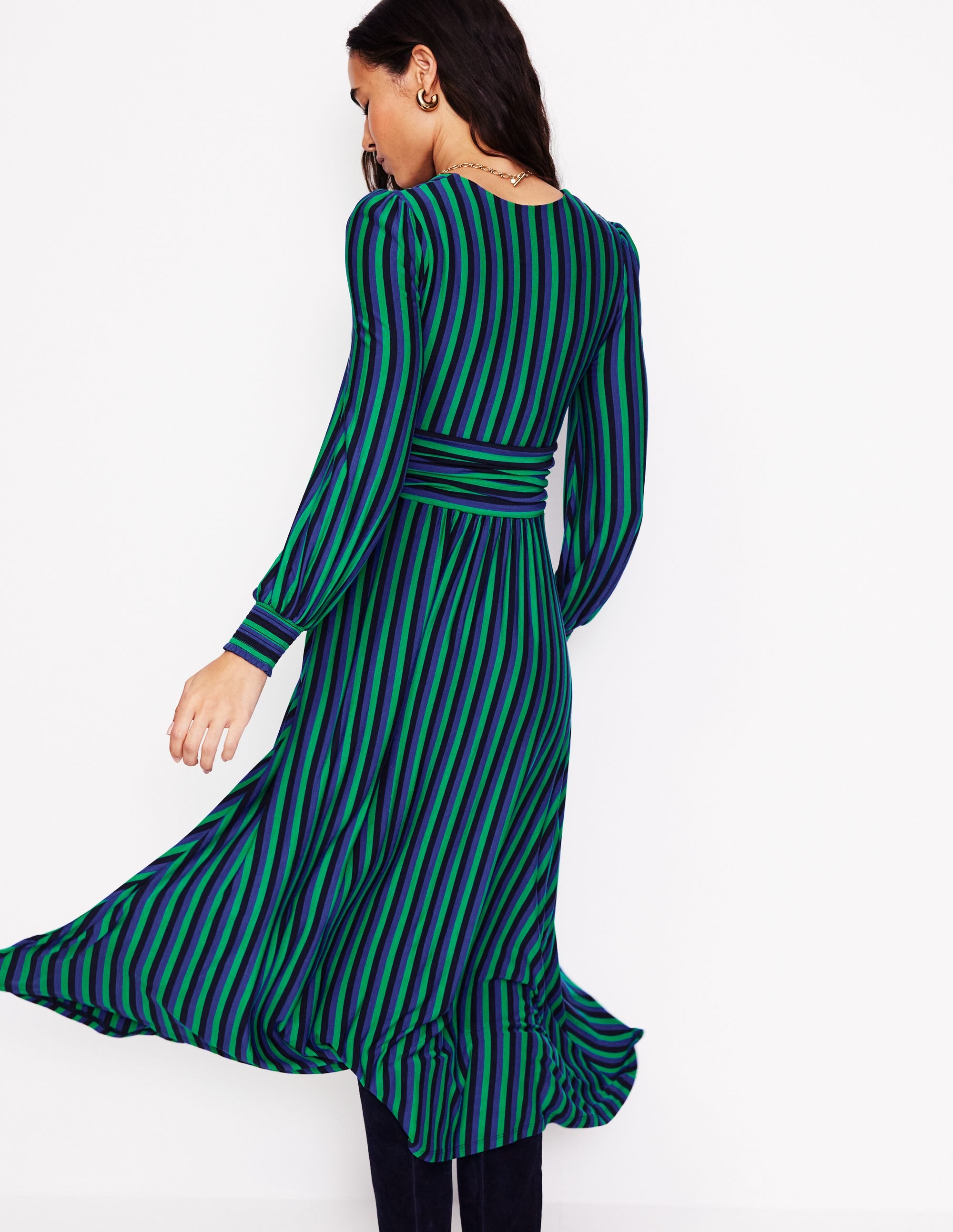 Daphne Jersey Maxi Dress-Rich Emerald, Mazarine Stripe - Image 3