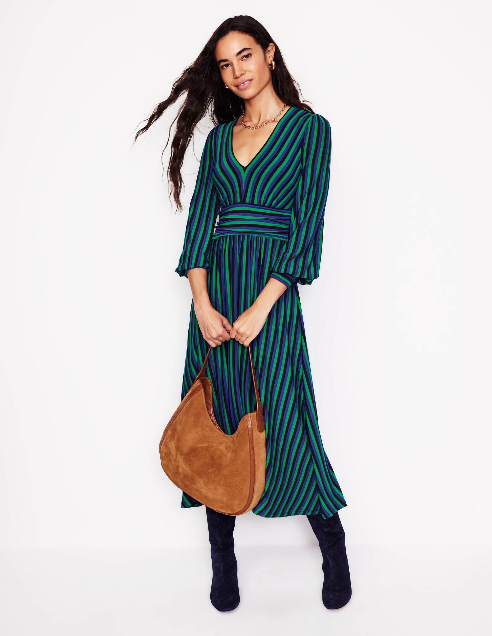 Daphne Jersey Maxi Dress-Rich Emerald, Mazarine Stripe-4