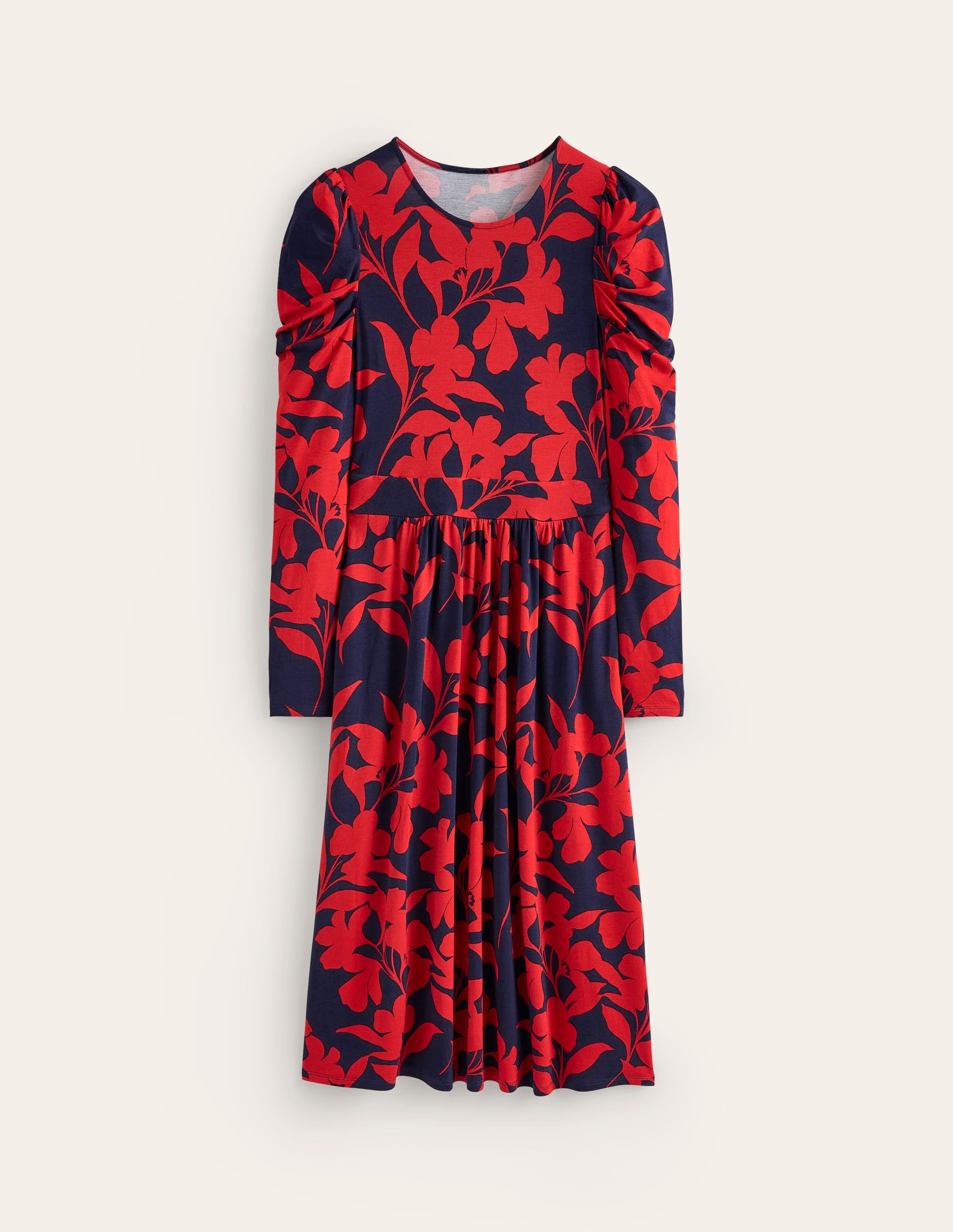 Puff Sleeve Blouson Dress-Red, Silhouette Bloom - Image 5