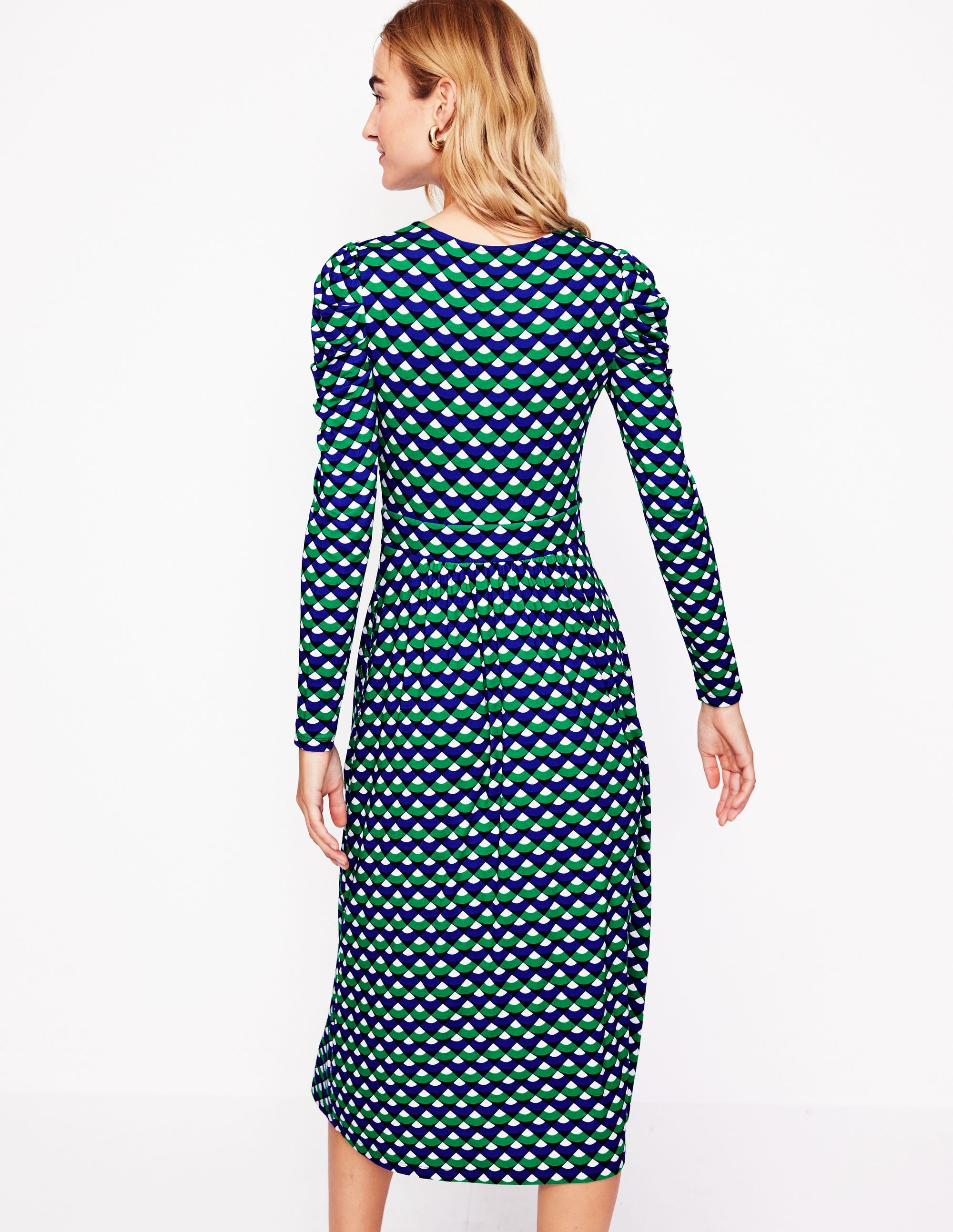 Puff Sleeve Blouson Dress-Rich Emerald, Arc Segment - Image 3