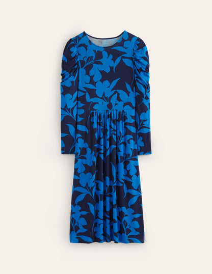 Puff Sleeve Blouson Dress-Navy, Silhouette Bloom-6