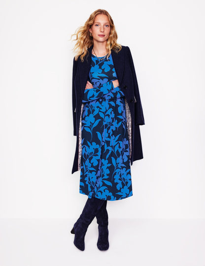 Puff Sleeve Blouson Dress-Navy, Silhouette Bloom-1