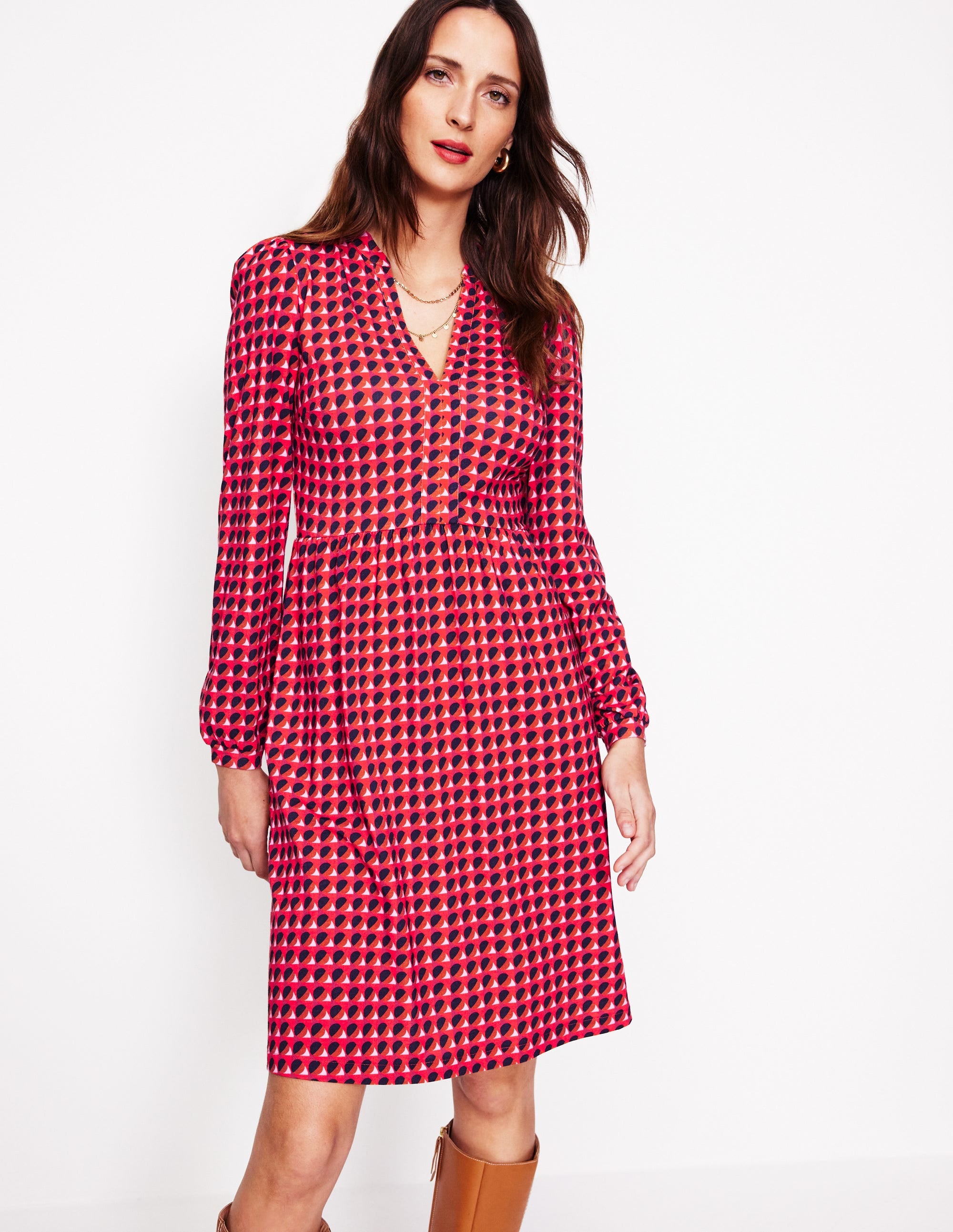 Naomi Relaxed Jersey Dress-Rouge, Sphere Geo - Image 1