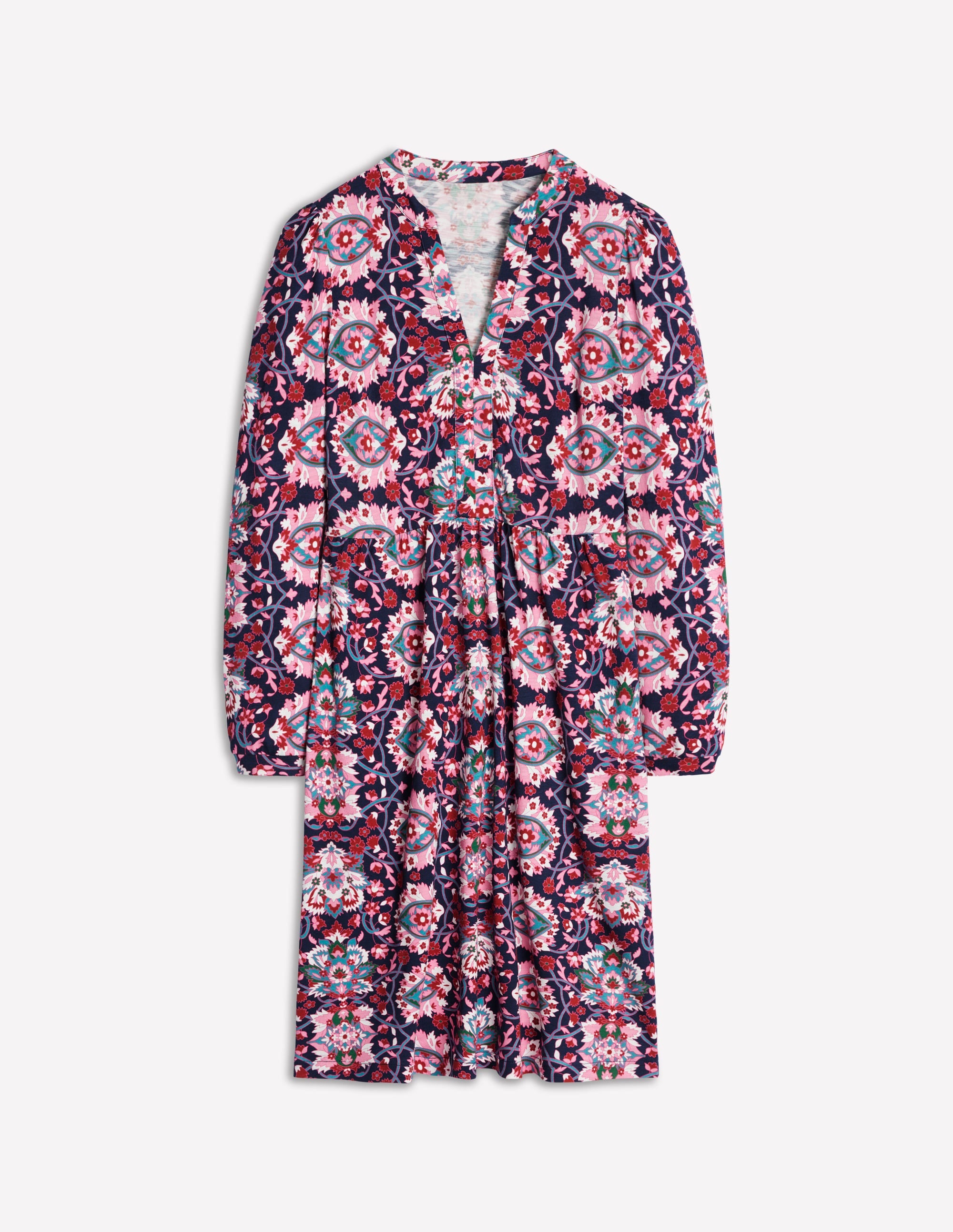 Naomi Relaxed Jersey Dress-Old Rose, Bloom Trellis - Image 5