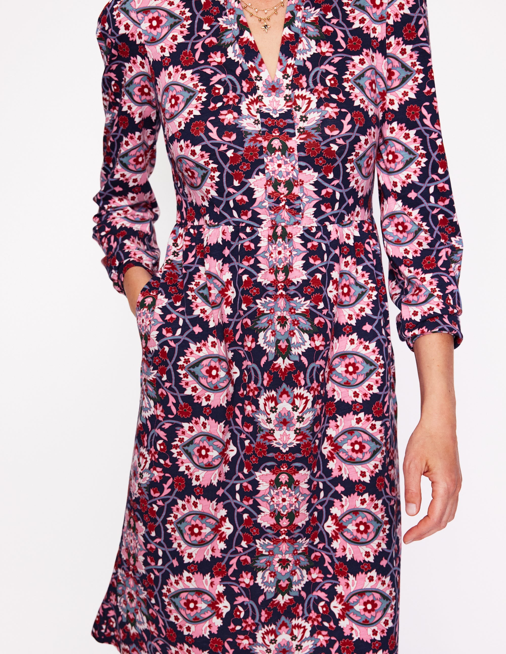 Naomi Relaxed Jersey Dress-Old Rose, Bloom Trellis - Image 2