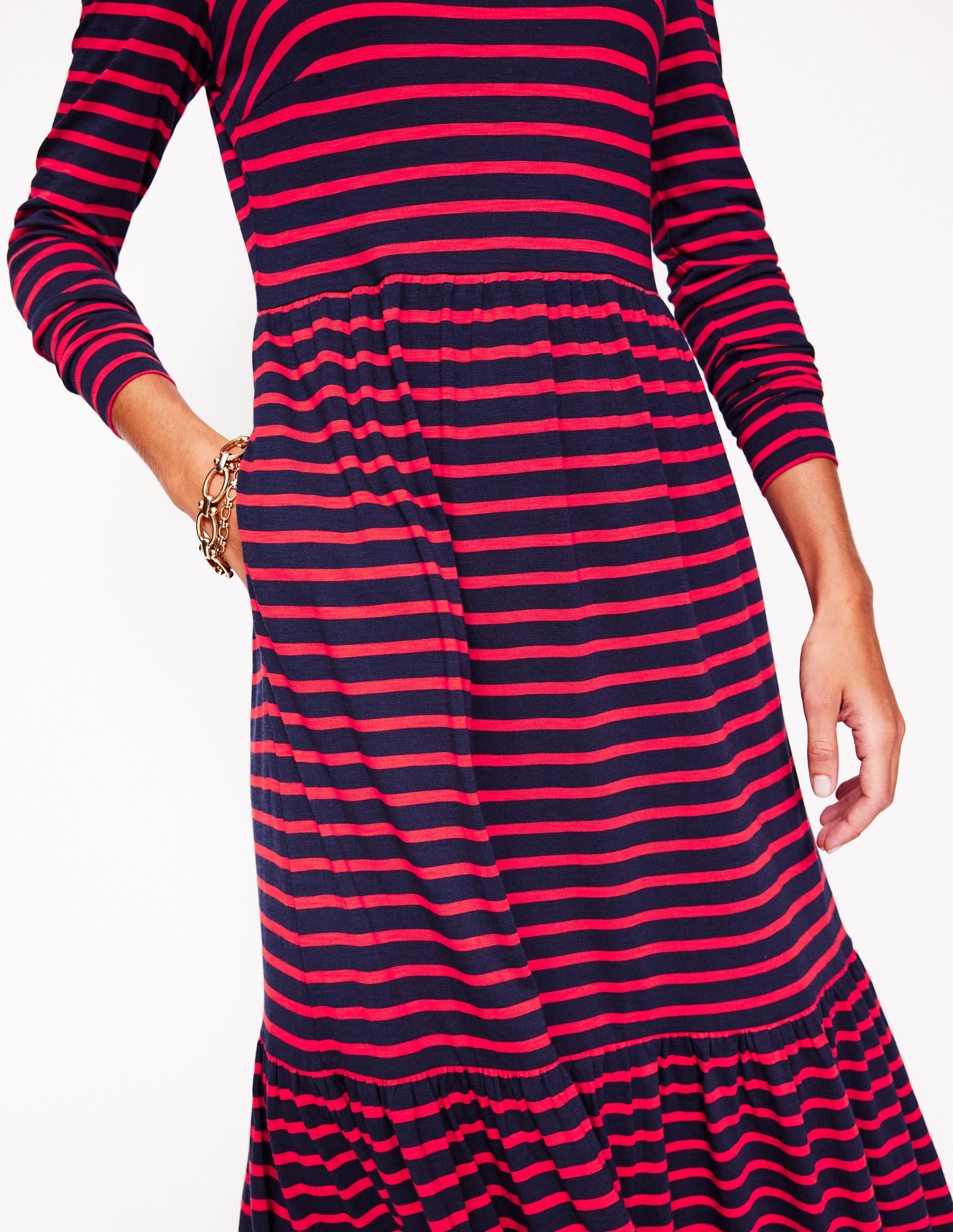 Emma Long Sleeve Jersey Dress-Navy, Rouge Stripe - Image 2