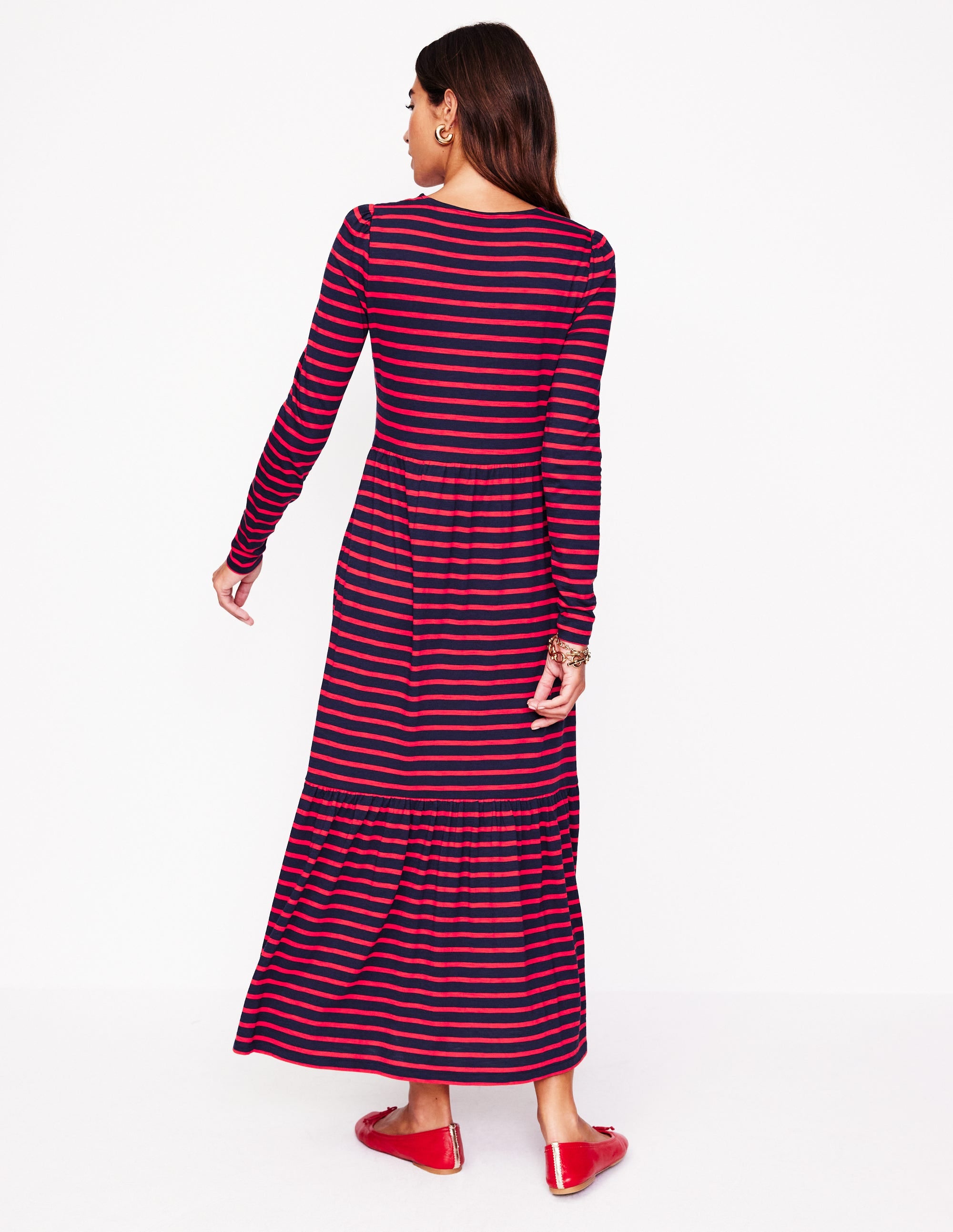 Emma Long Sleeve Jersey Dress-Navy, Rouge Stripe - Image 3