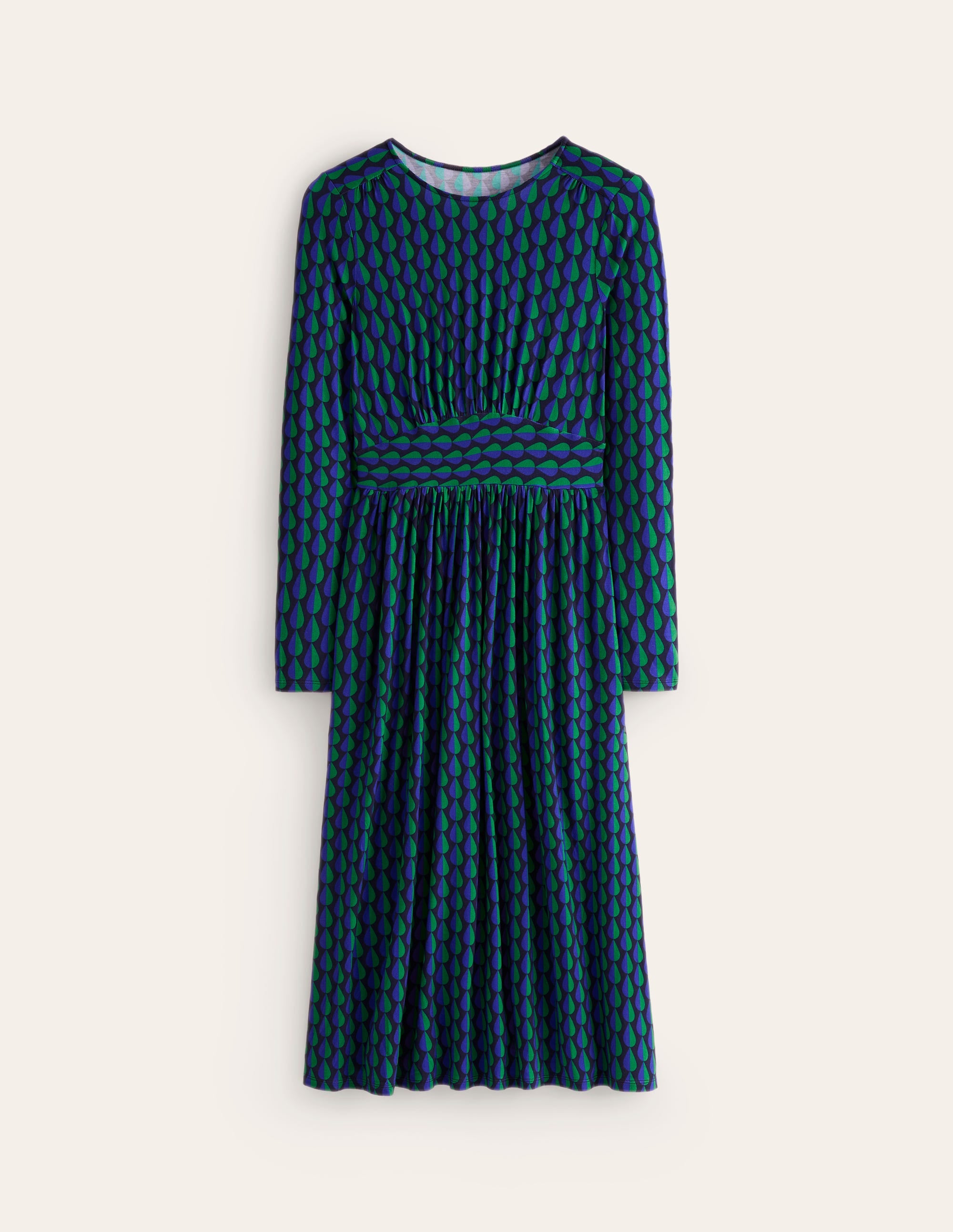 Thea Long Sleeve Jersey Dress-Pine, Raindrop Geo - Image 5