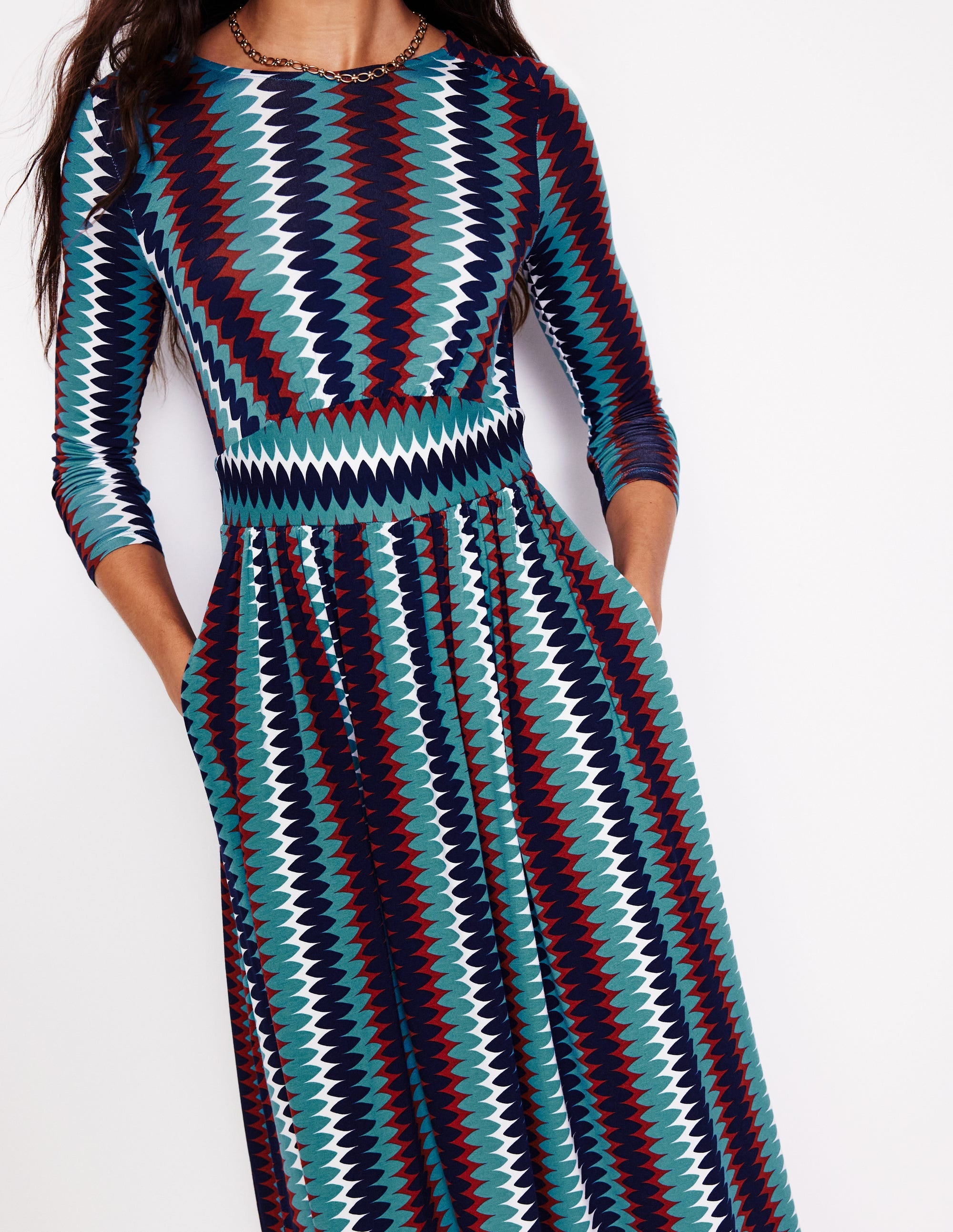 Thea Long Sleeve Jersey Dress-Multi, Chevron Charm - Image 2
