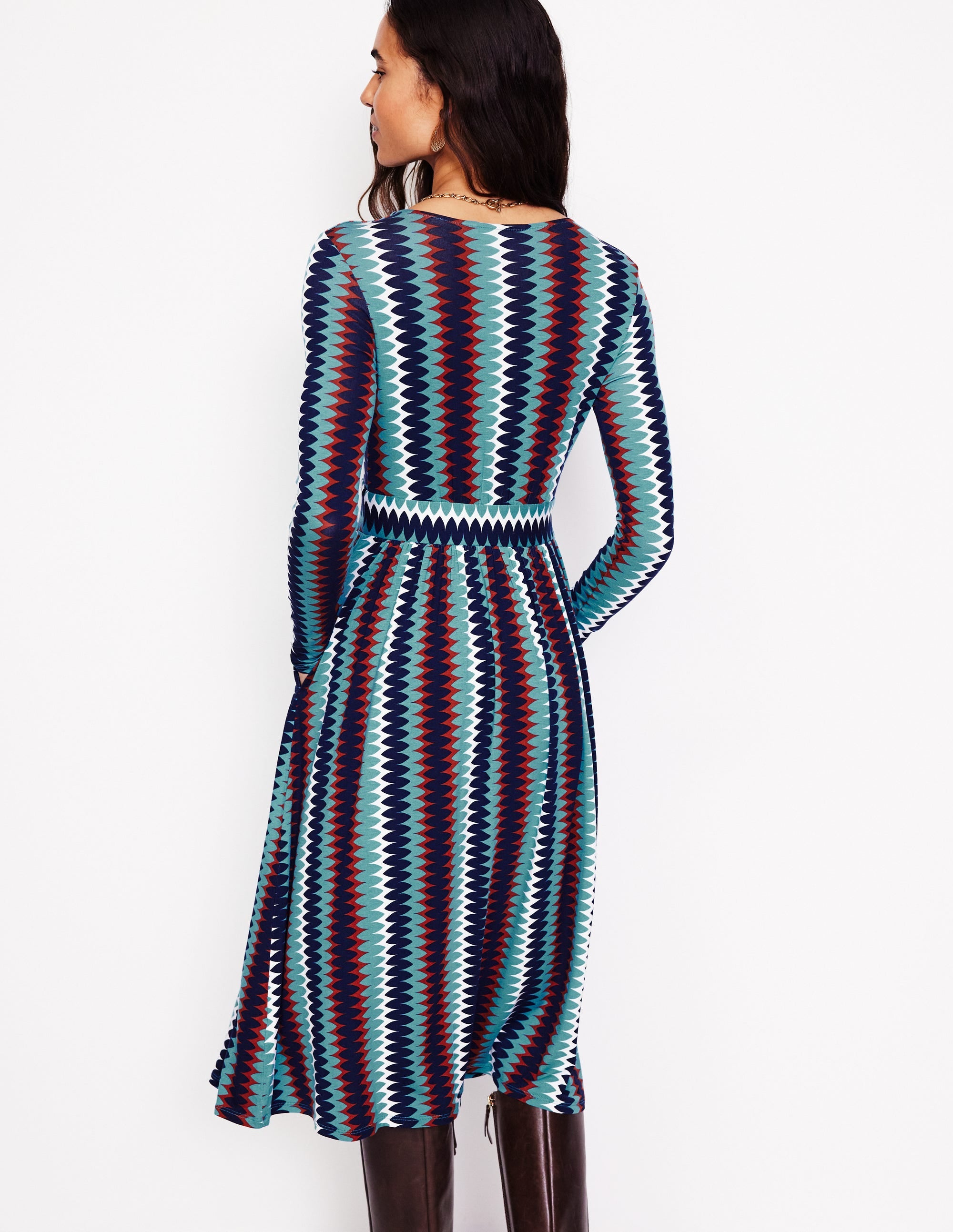 Thea Long Sleeve Jersey Dress-Multi, Chevron Charm - Image 3