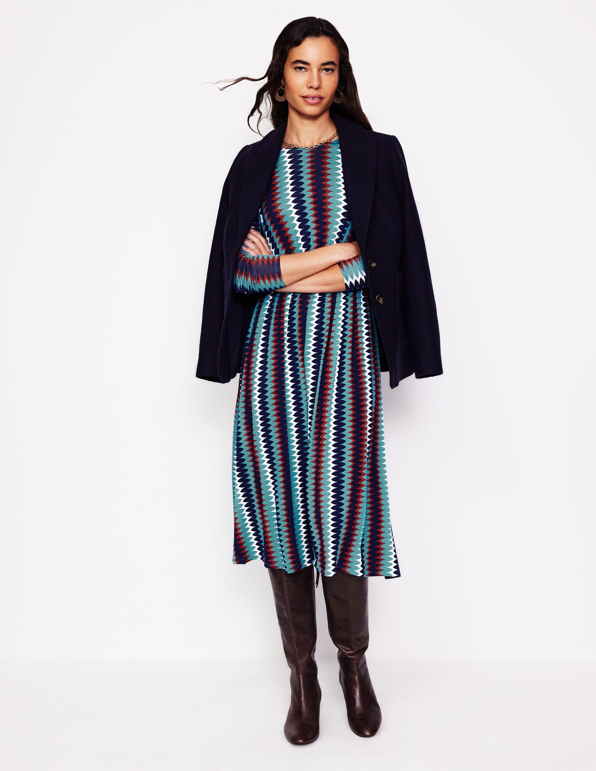 Thea Long Sleeve Jersey Dress-Multi, Chevron Charm - Image 4
