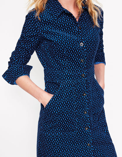 Flora Cord Shirt Dress-Blue, Diamond Trellis-2