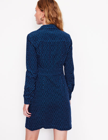 Flora Cord Shirt Dress-Blue, Diamond Trellis-3