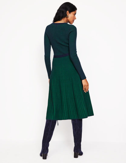 Lola Knitted Midi Dress-Pine, Navy Plated-3