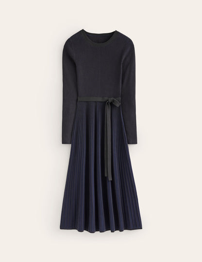 Lola Knitted Midi Dress-Navy, Black Plated-5