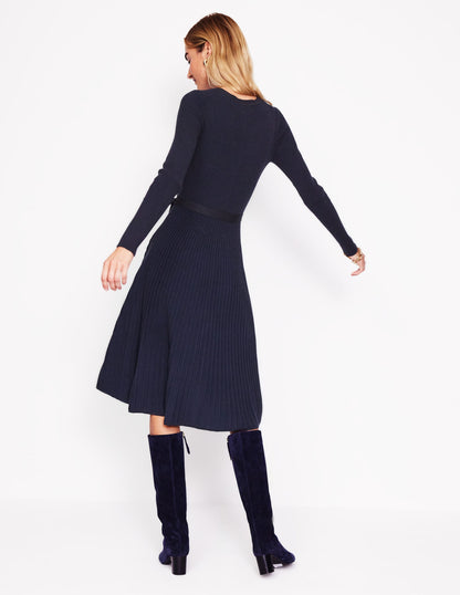 Lola Knitted Midi Dress-Navy, Black Plated-3