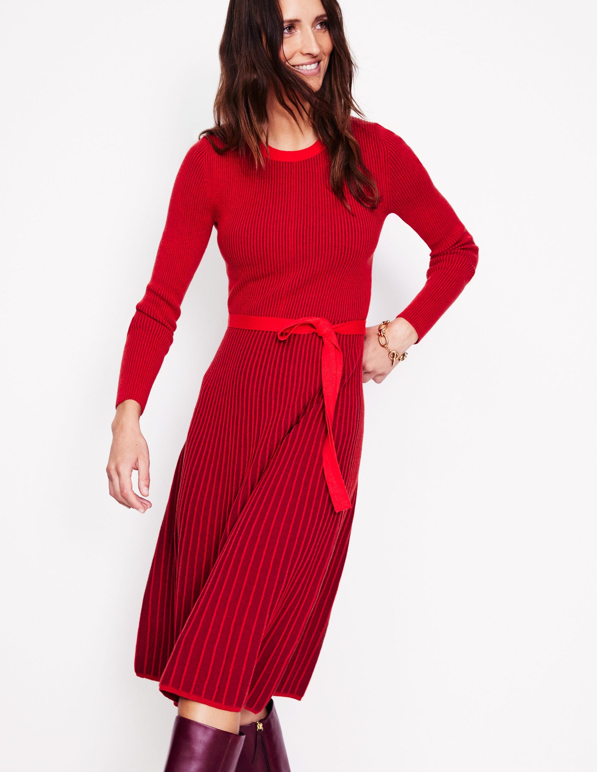 Lola Knitted Midi Dress-Rouge, Cherry Plated | Boden AU Lola Knitted Midi Dress-Rouge, Cherry Plated | Boden AU