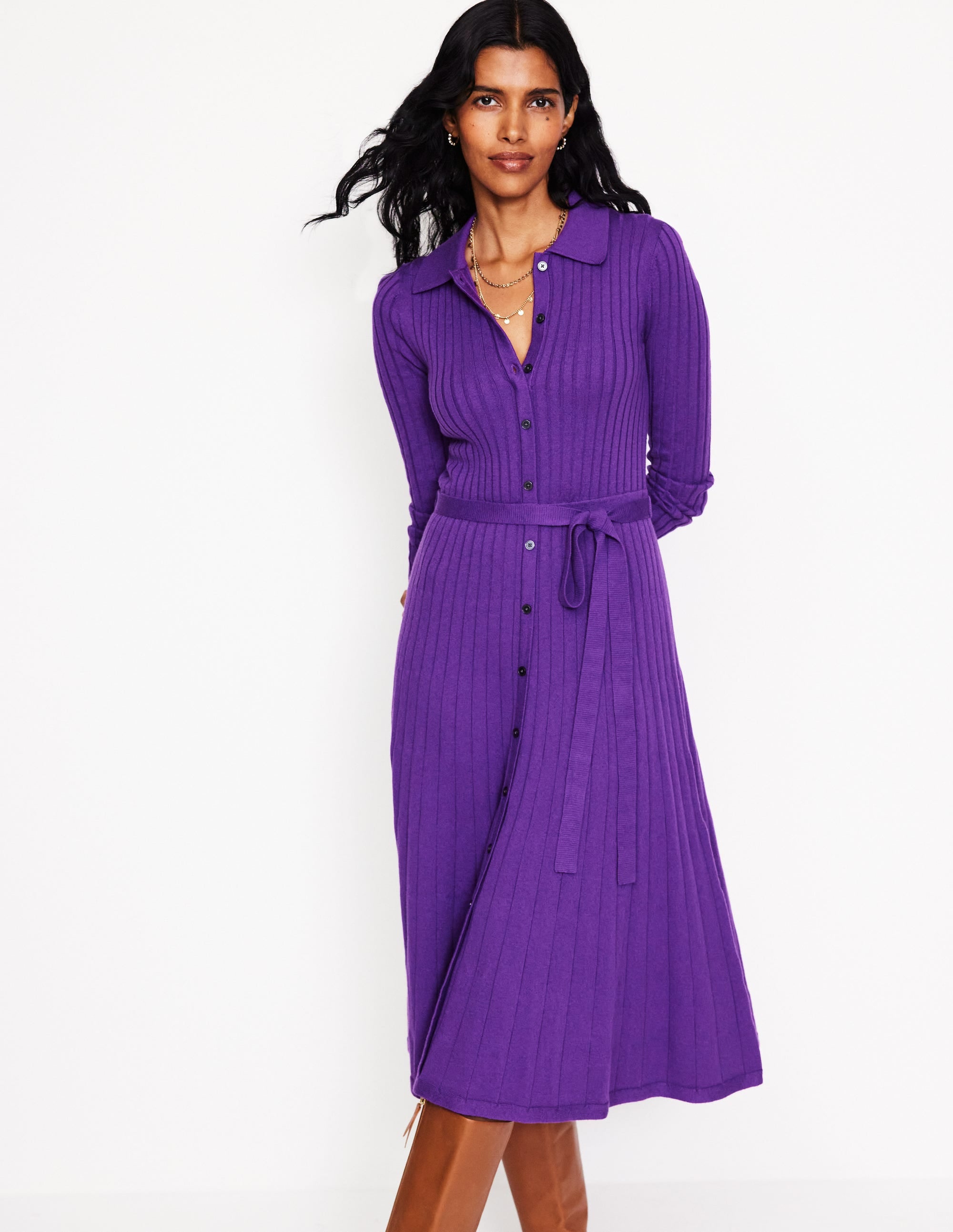 Rachel Knitted Shirt Dress-Amethyst - Image 1