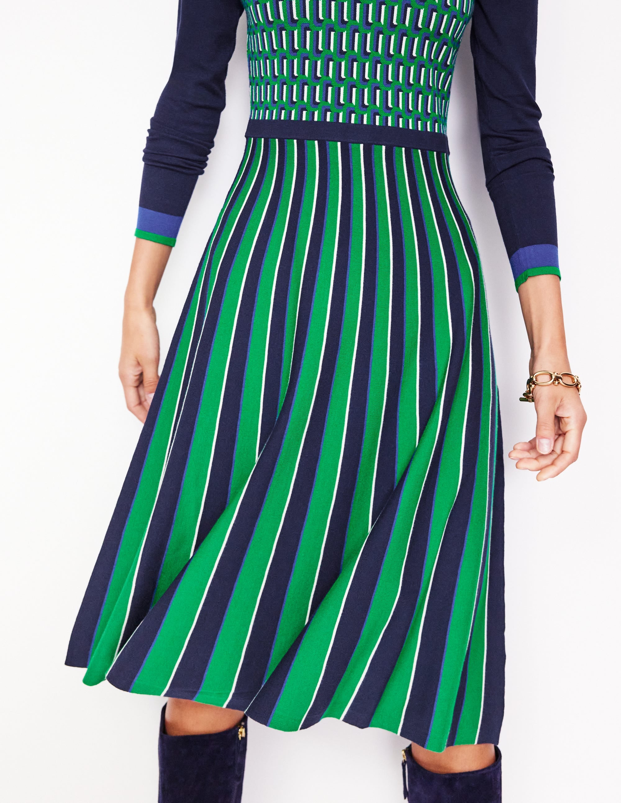 Maria Jacquard Knitted Dress-Rich Emerald, Jacquard - Image 2