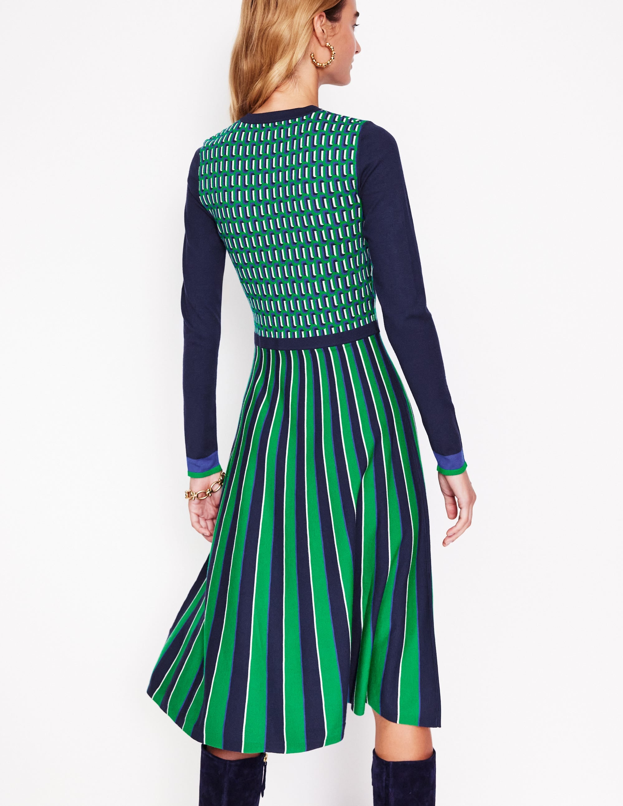 Maria Jacquard Knitted Dress-Rich Emerald, Jacquard - Image 3