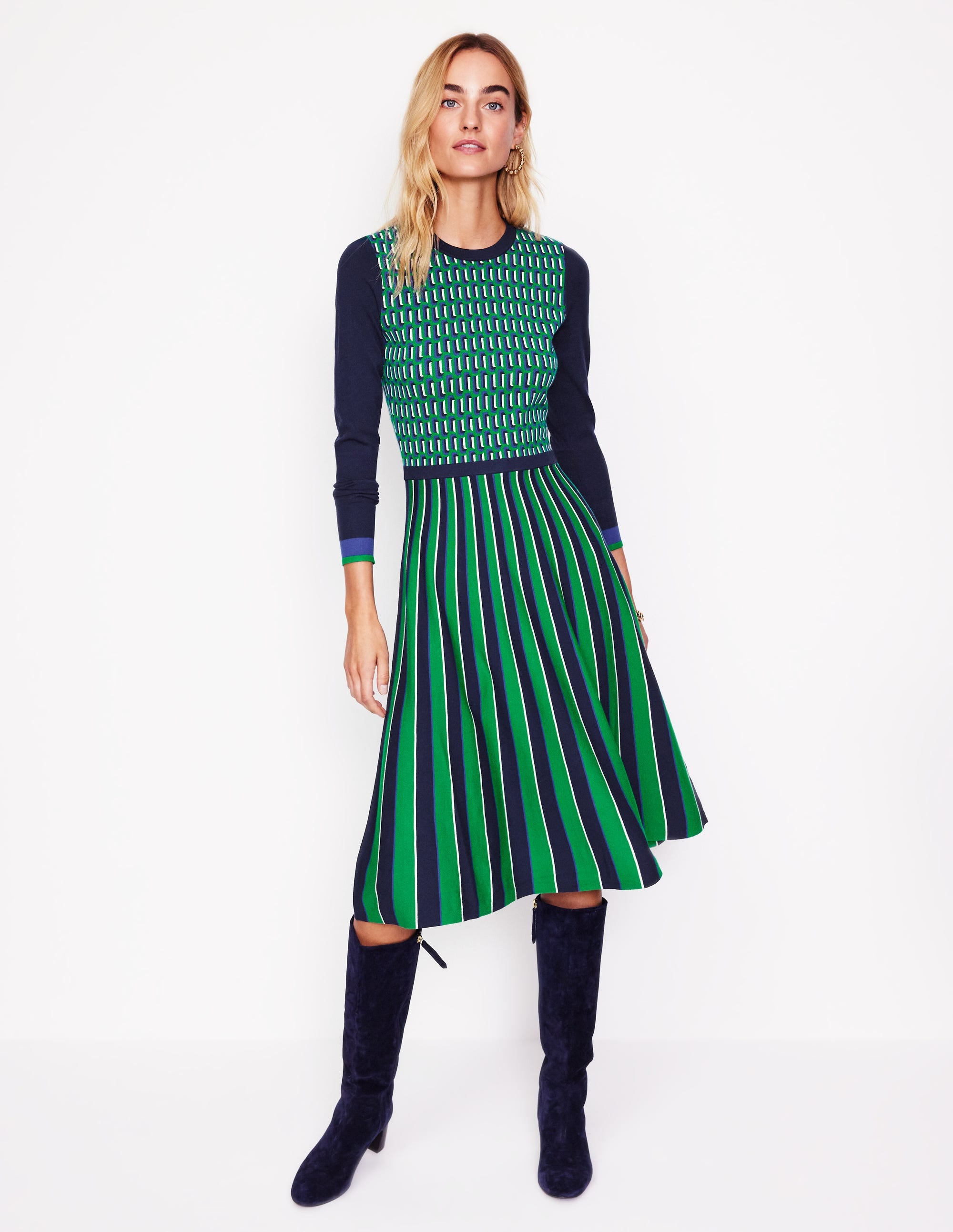 Maria Jacquard Knitted Dress-Rich Emerald, Jacquard - Image 4