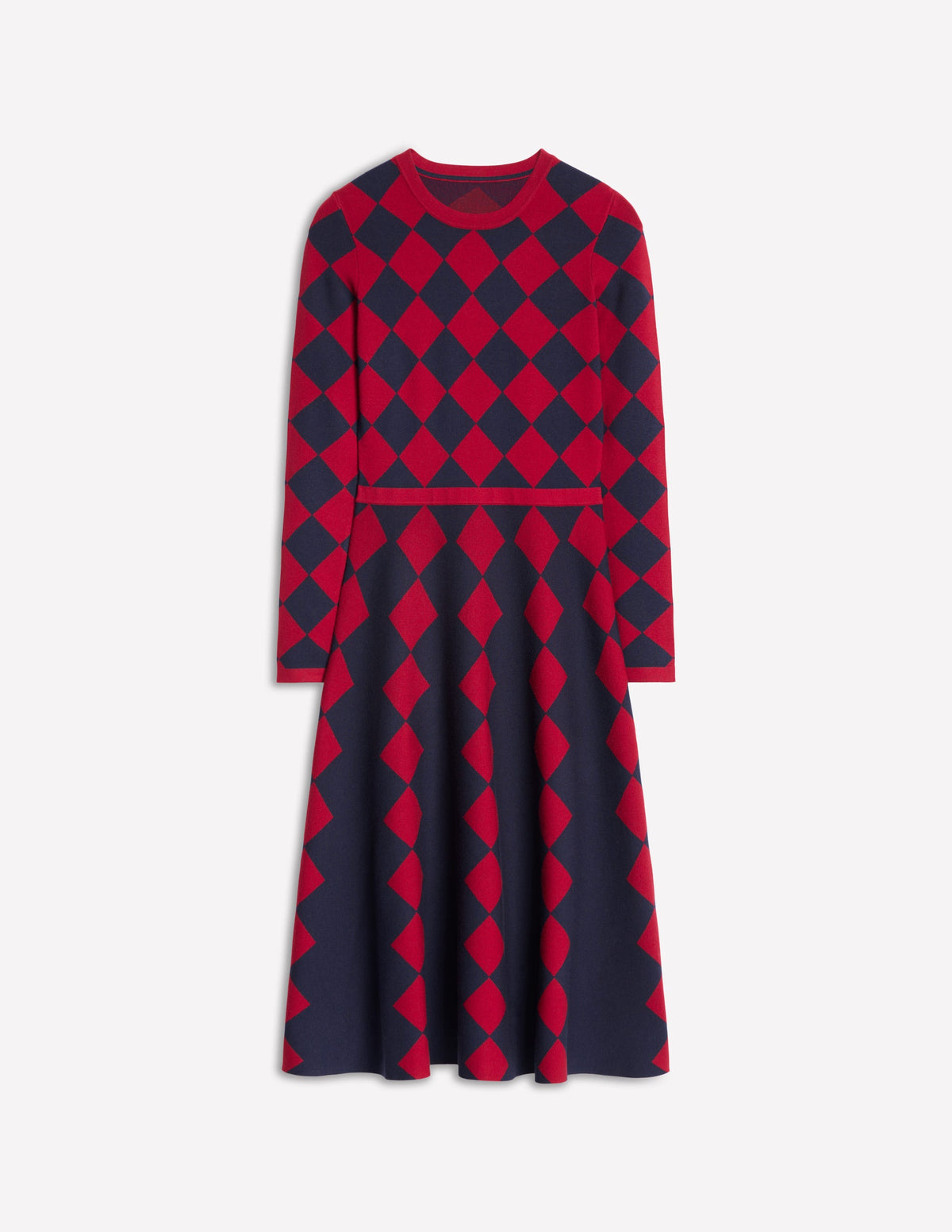Maria Jacquard Knitted Dress-Red and Navy Argyle - Image 6